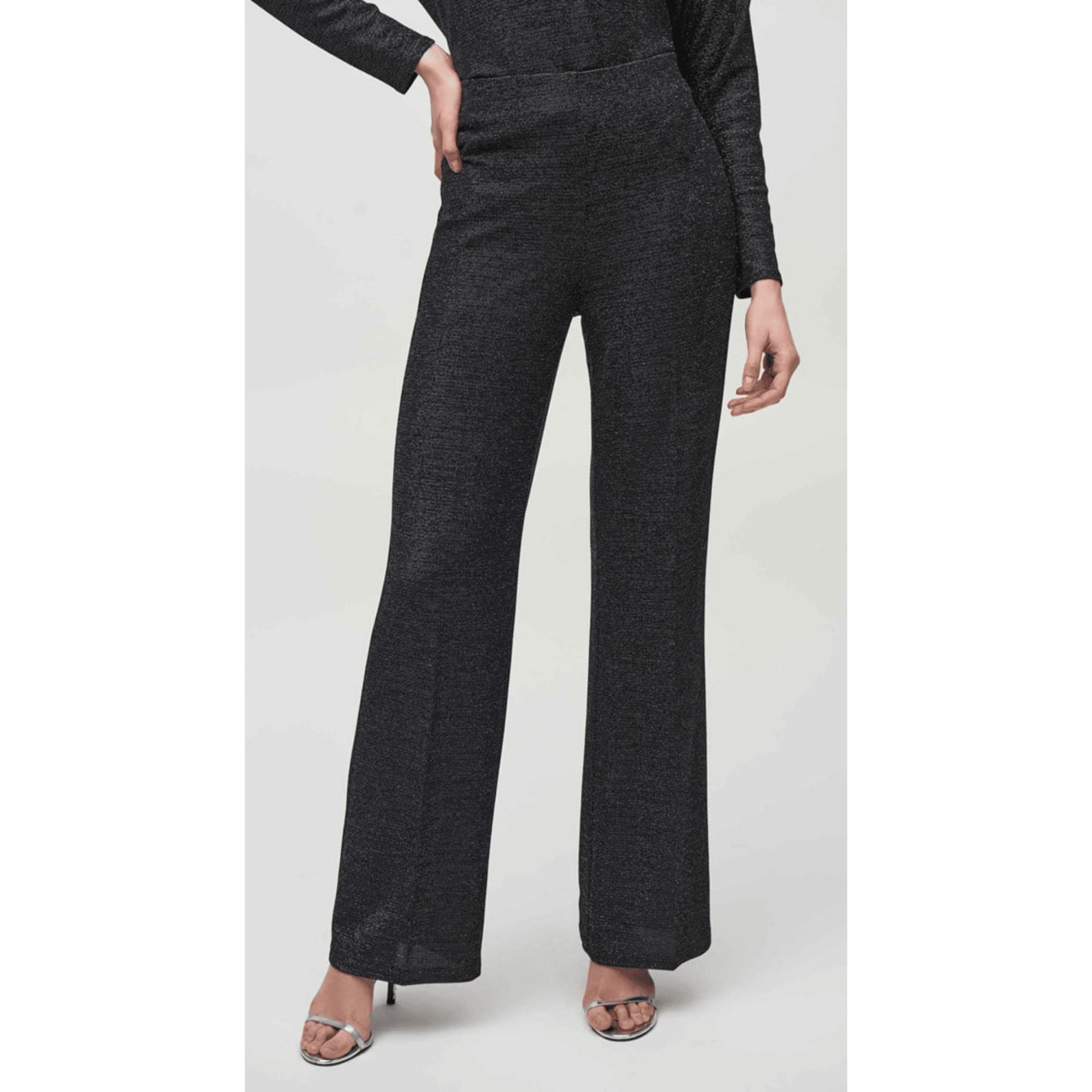 Joseph Ribkoff Lurex Knit Wide Leg Trouser Black Silver 196