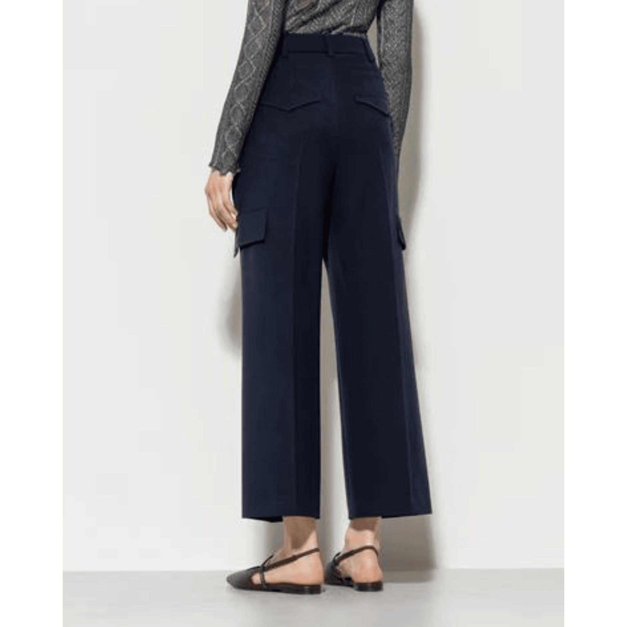 Luisa Cerano Wide Leg Cropped Cargo Trouser Navy 265