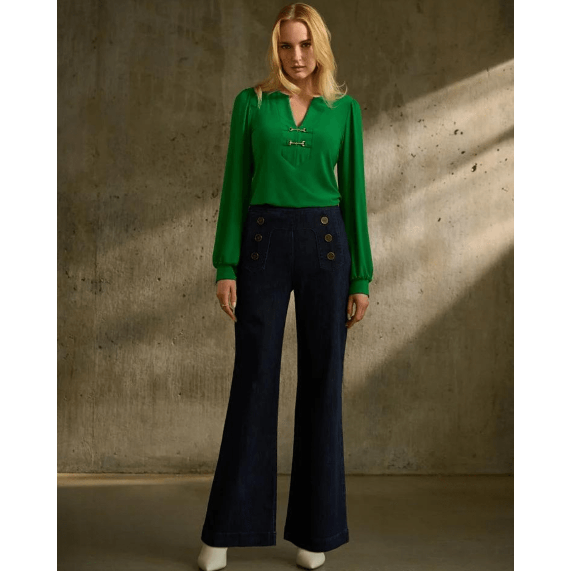 Joseph Ribkoff Wide Leg High Rise Jean With Buttons Denim