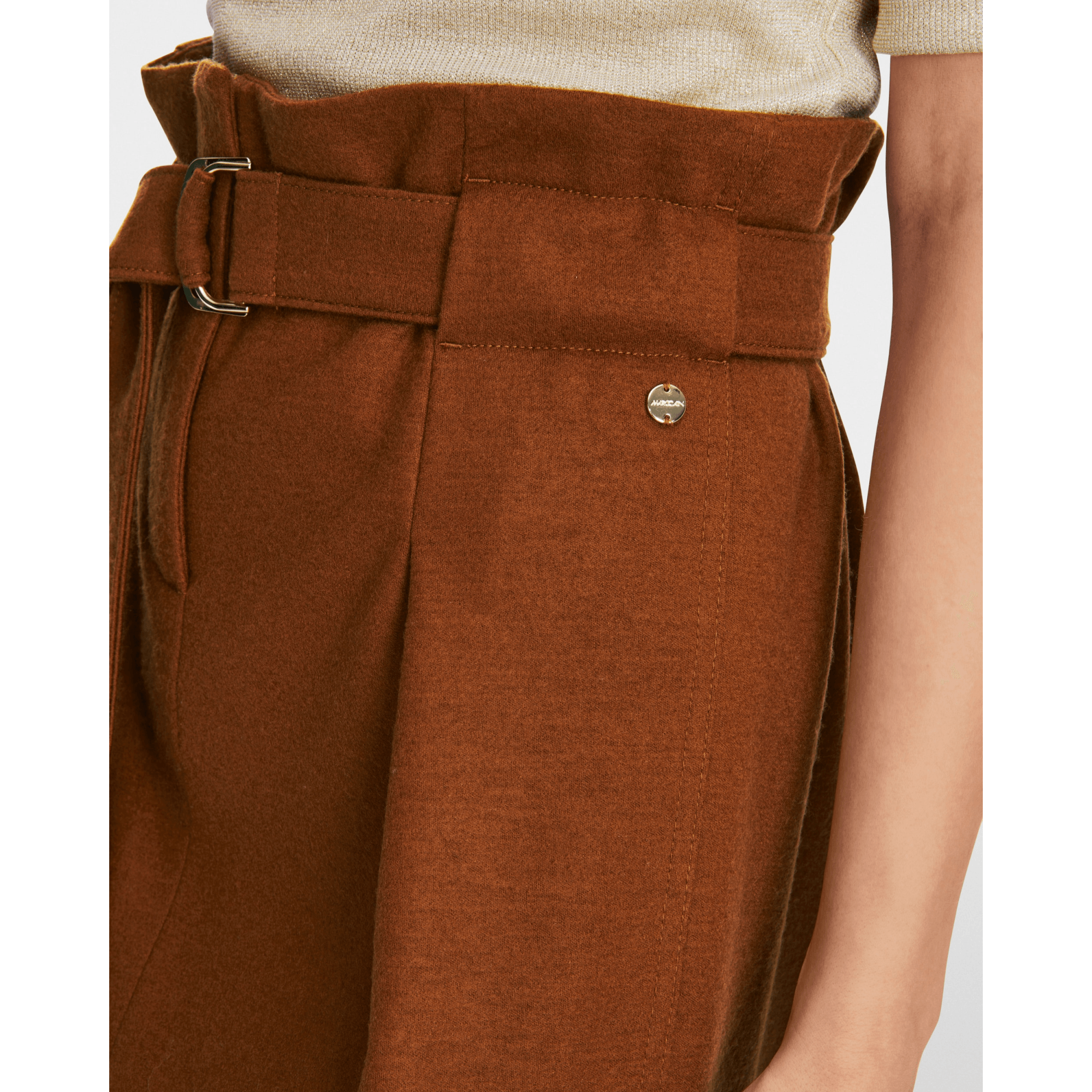 Marc Cain Split Front Belted Wool Midi Skirt Tobacco 637
