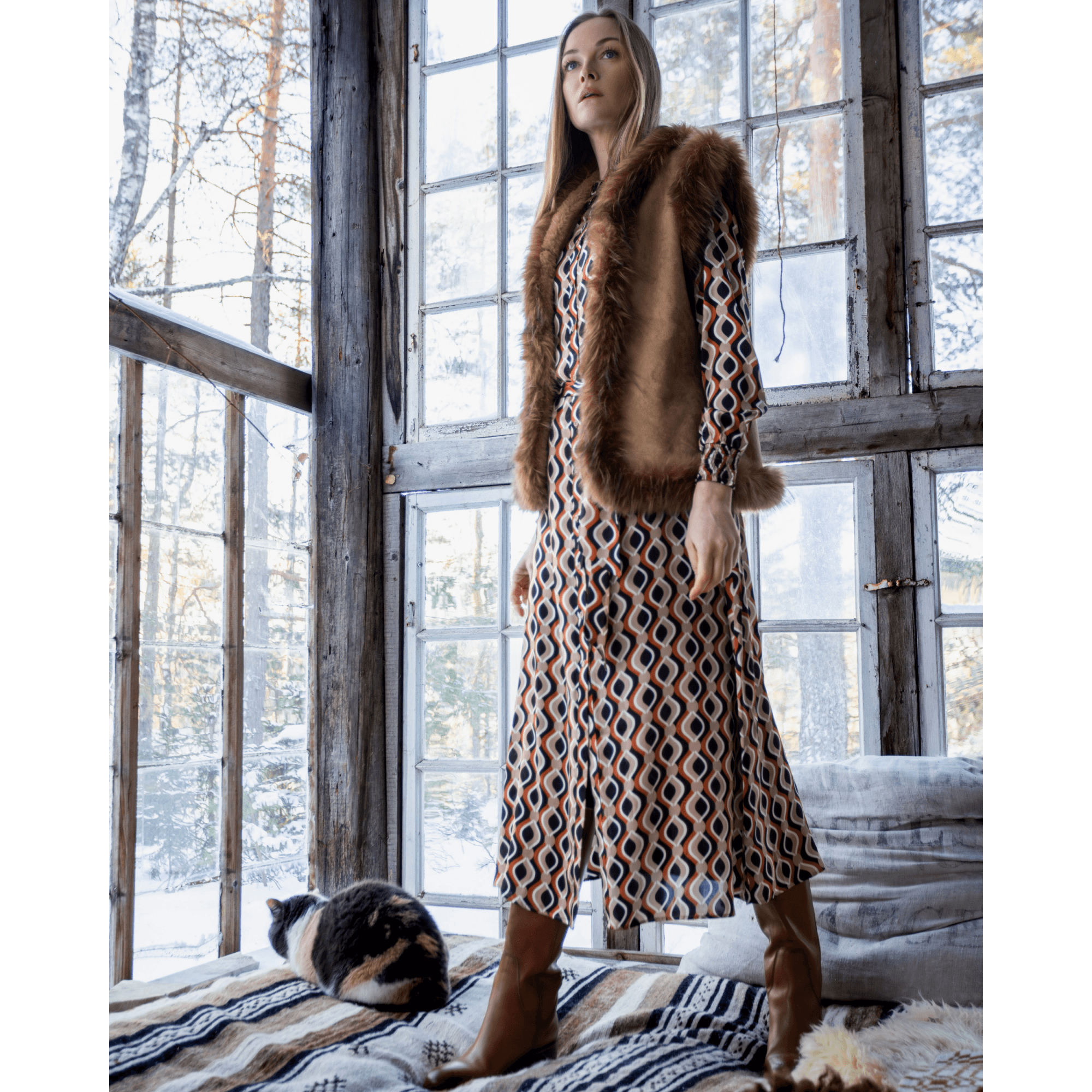 Charlotte Sparre Faux Suede & Fur Sleeveless Gilet Cognac