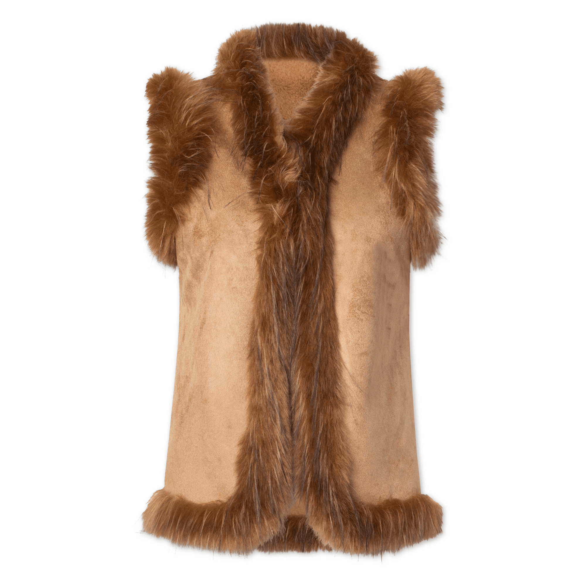 Charlotte Sparre Faux Suede & Fur Sleeveless Gilet Cognac