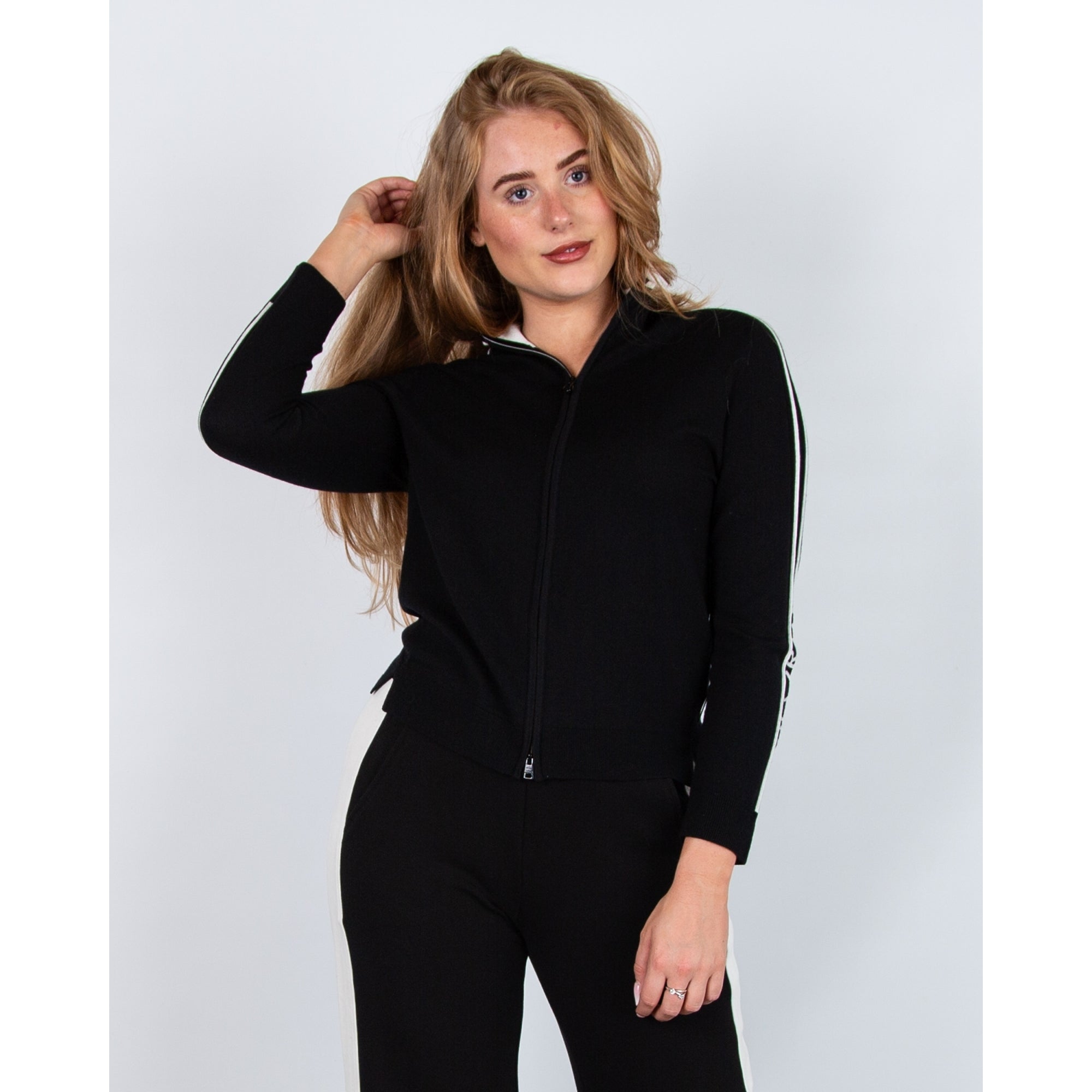 Marc Cain Rethink Together Stripe Arm & Neck Knitted Jacket Black 900