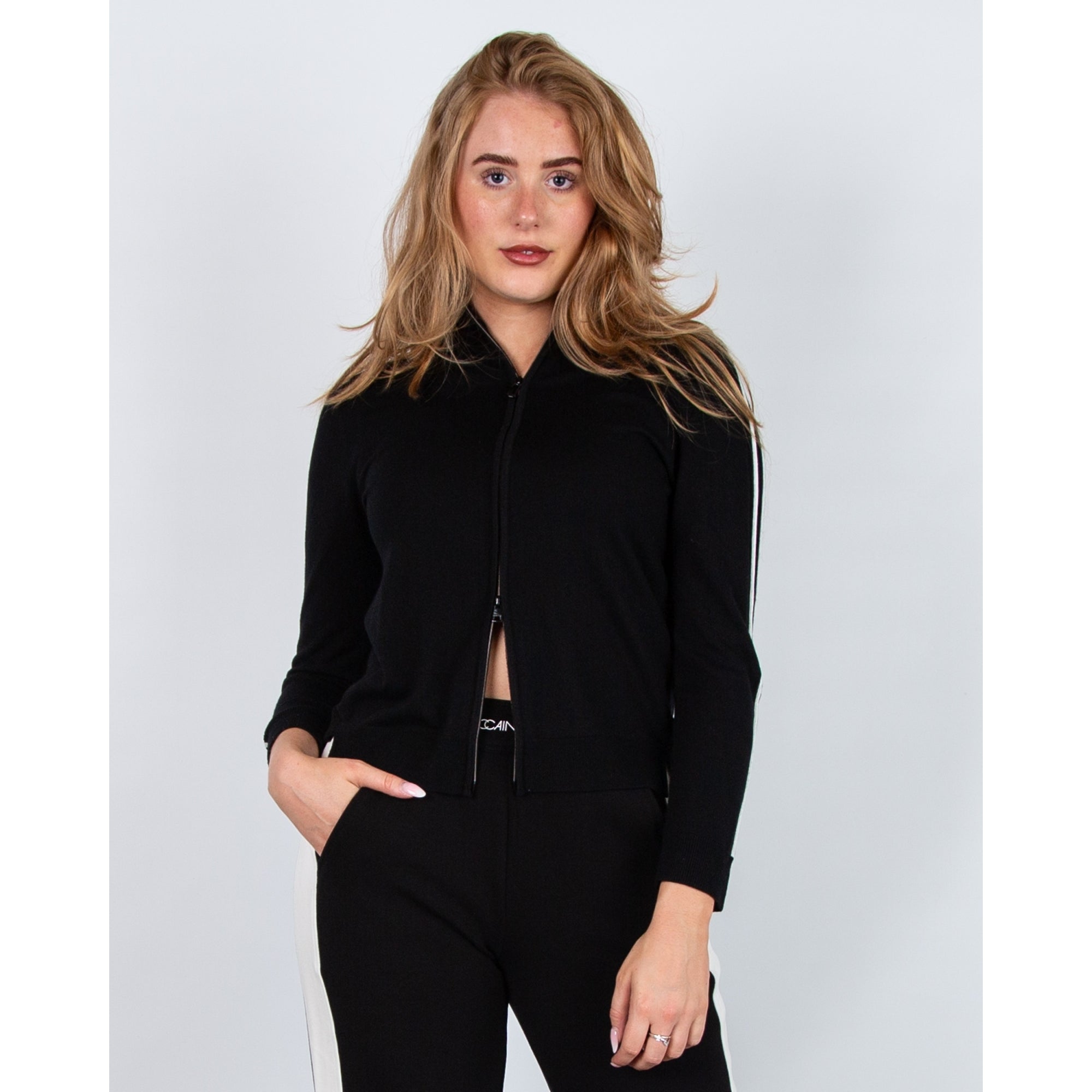 Marc Cain Rethink Together Stripe Arm & Neck Knitted Jacket Black 900