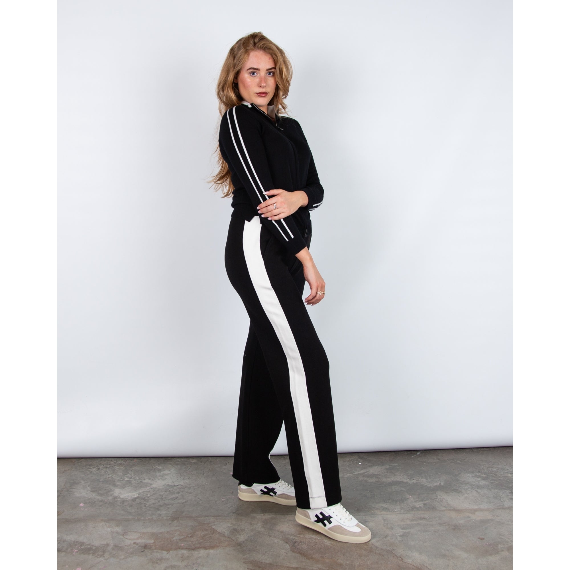 Marc Cain Rethink Together Stripe Arm & Neck Knitted Jacket Black 900