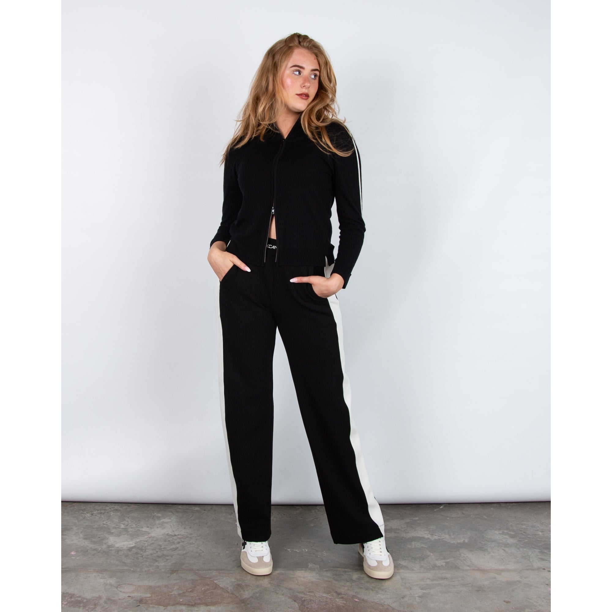 Marc Cain Rethink Together Stripe Arm & Neck Knitted Jacket Black 900