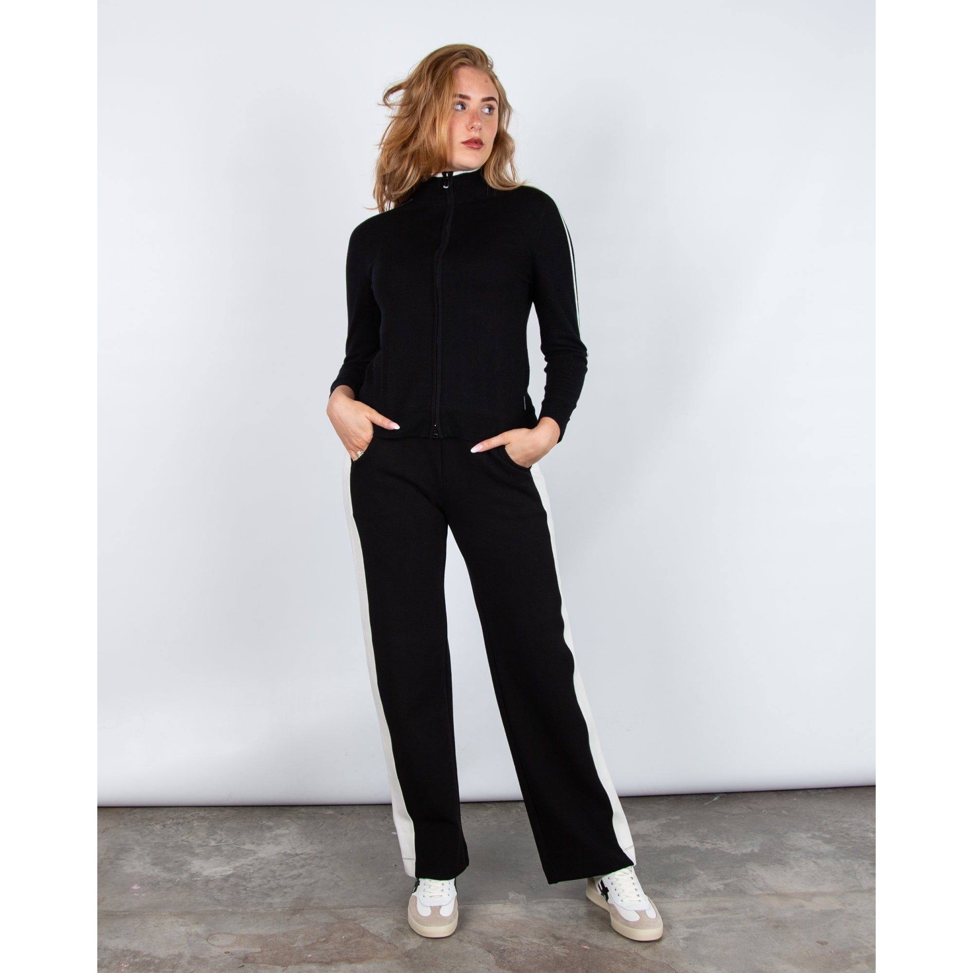 Marc Cain Rethink Together Stripe Arm & Neck Knitted Jacket Black 900