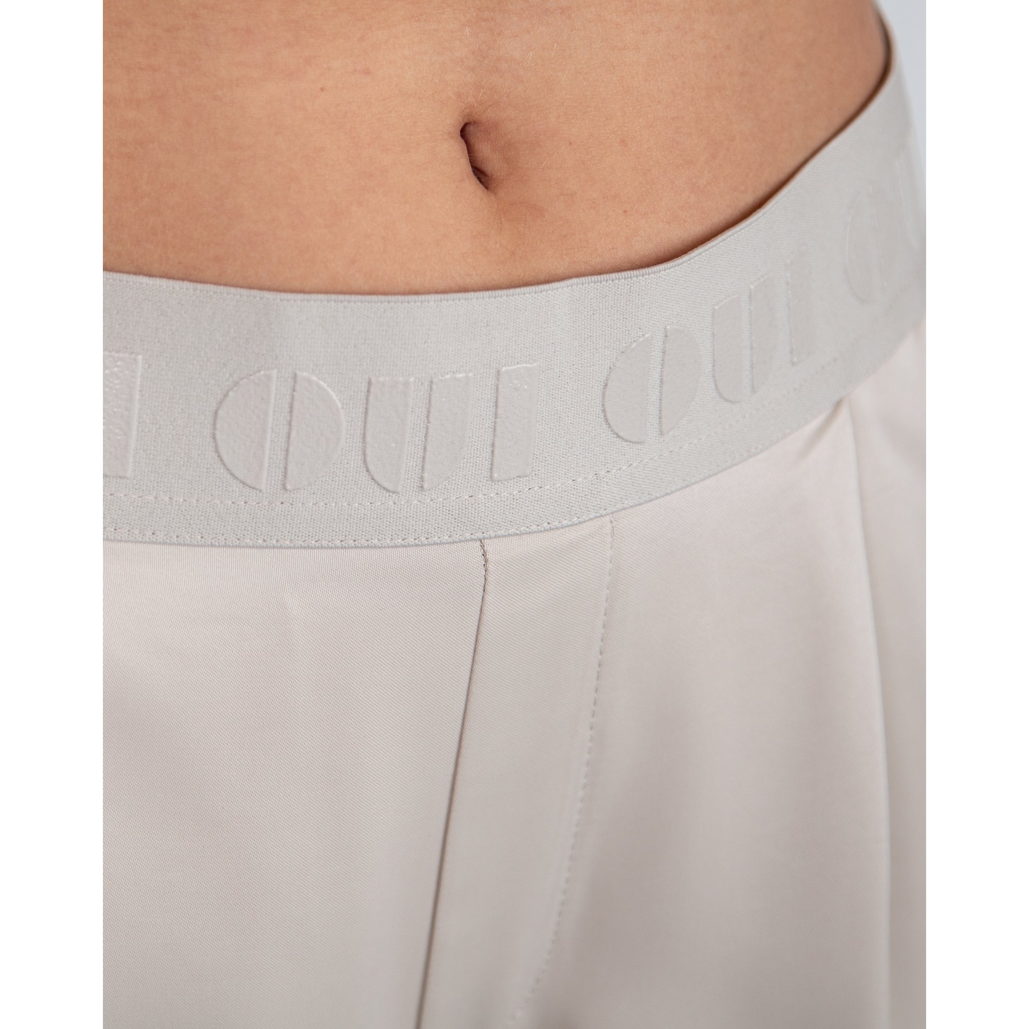 Oui Pull On Palazzo Trouser With Logo Waistband Light Stone 7086