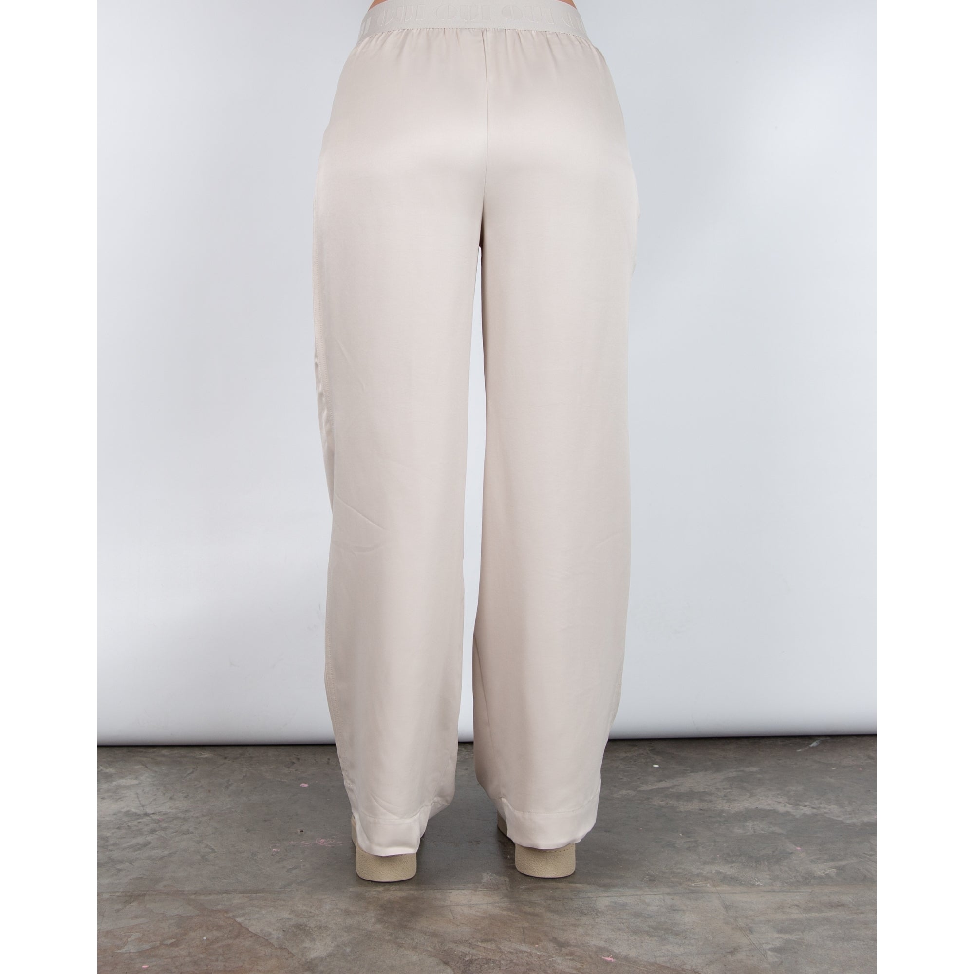 Oui Pull On Palazzo Trouser With Logo Waistband Light Stone 7086