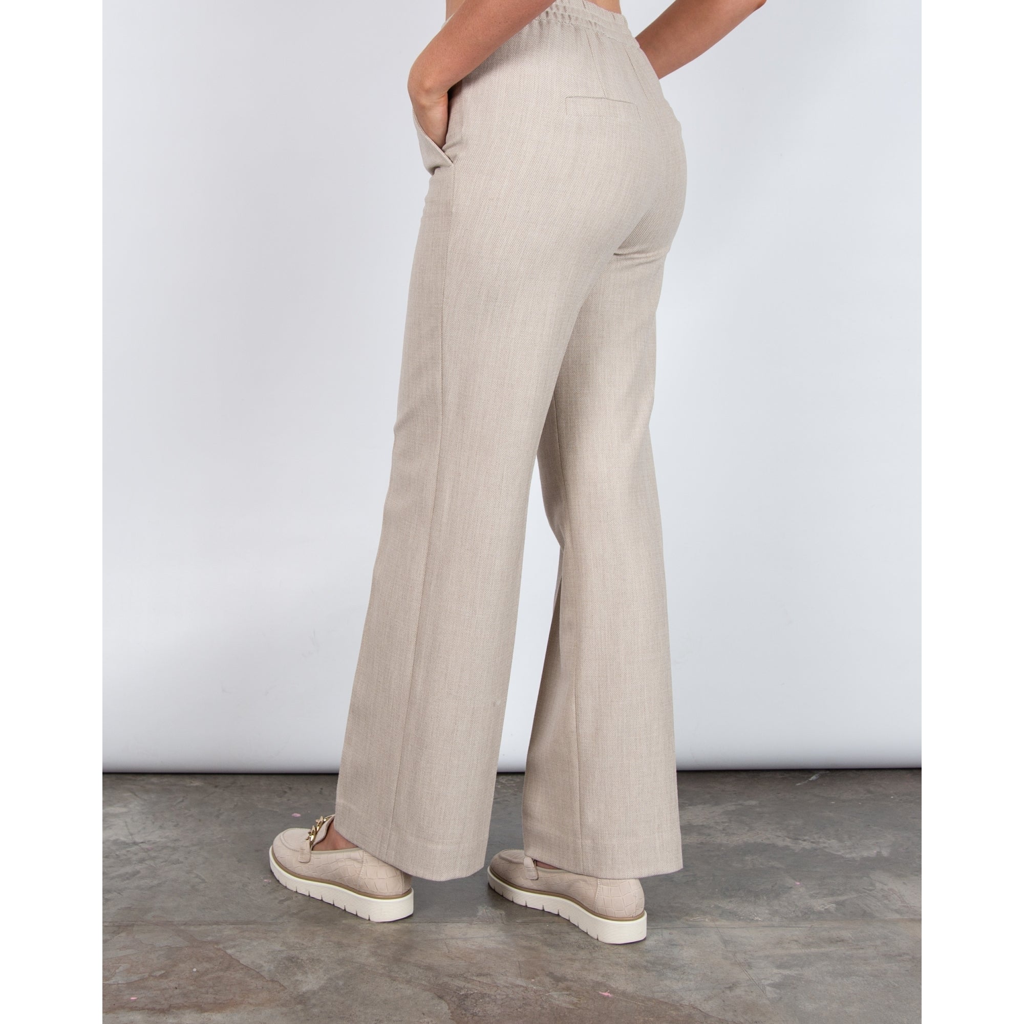 Marc Cain Washington Woven Structure Wide Leg Trouser Oatmeal 616