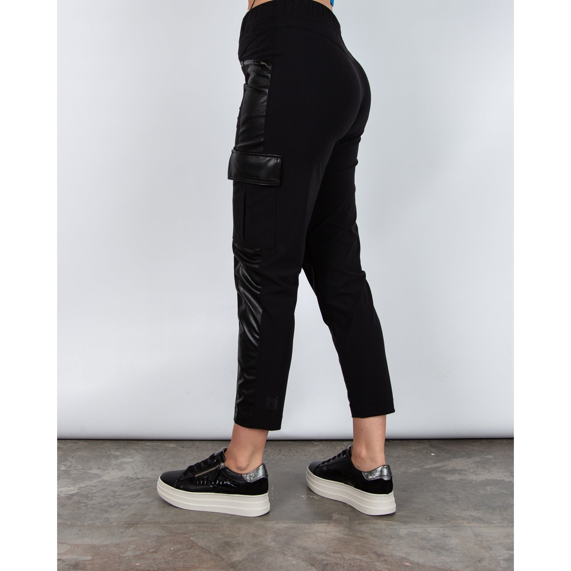 Marc Cain Rieti Pull On Vegan Leather Trim Cargo Trouser Black 900