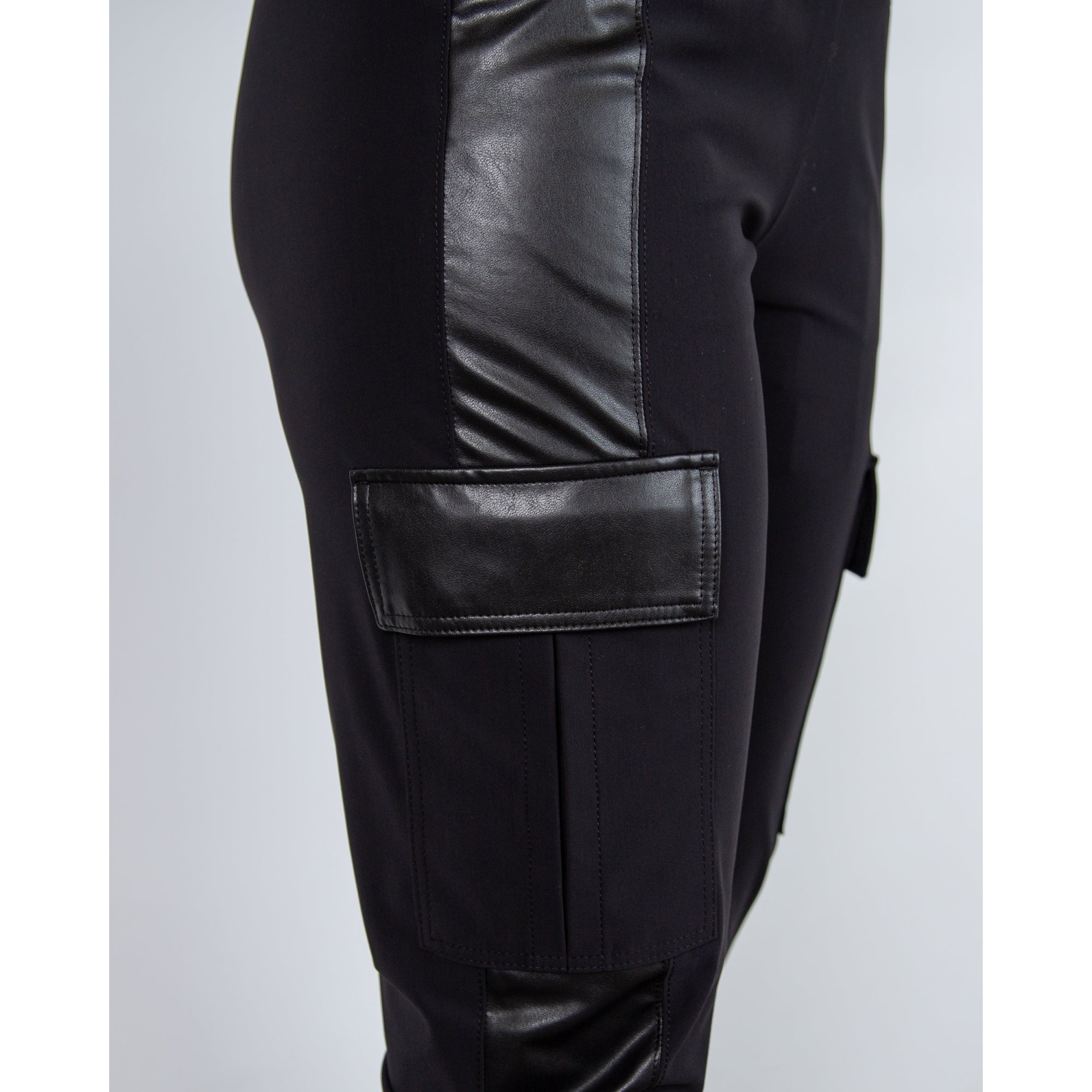 Marc Cain Rieti Pull On Vegan Leather Trim Cargo Trouser Black 900