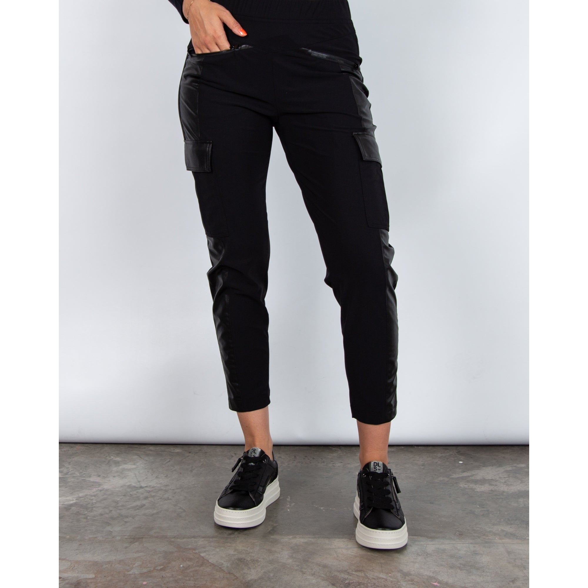 Marc Cain Rieti Pull On Vegan Leather Trim Cargo Trouser Black 900