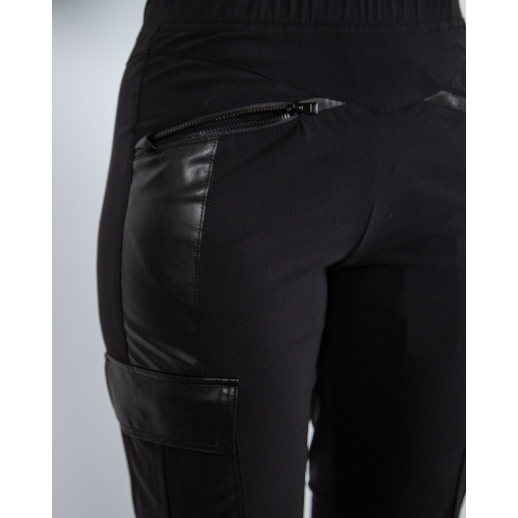 Marc Cain Rieti Pull On Vegan Leather Trim Cargo Trouser Black 900