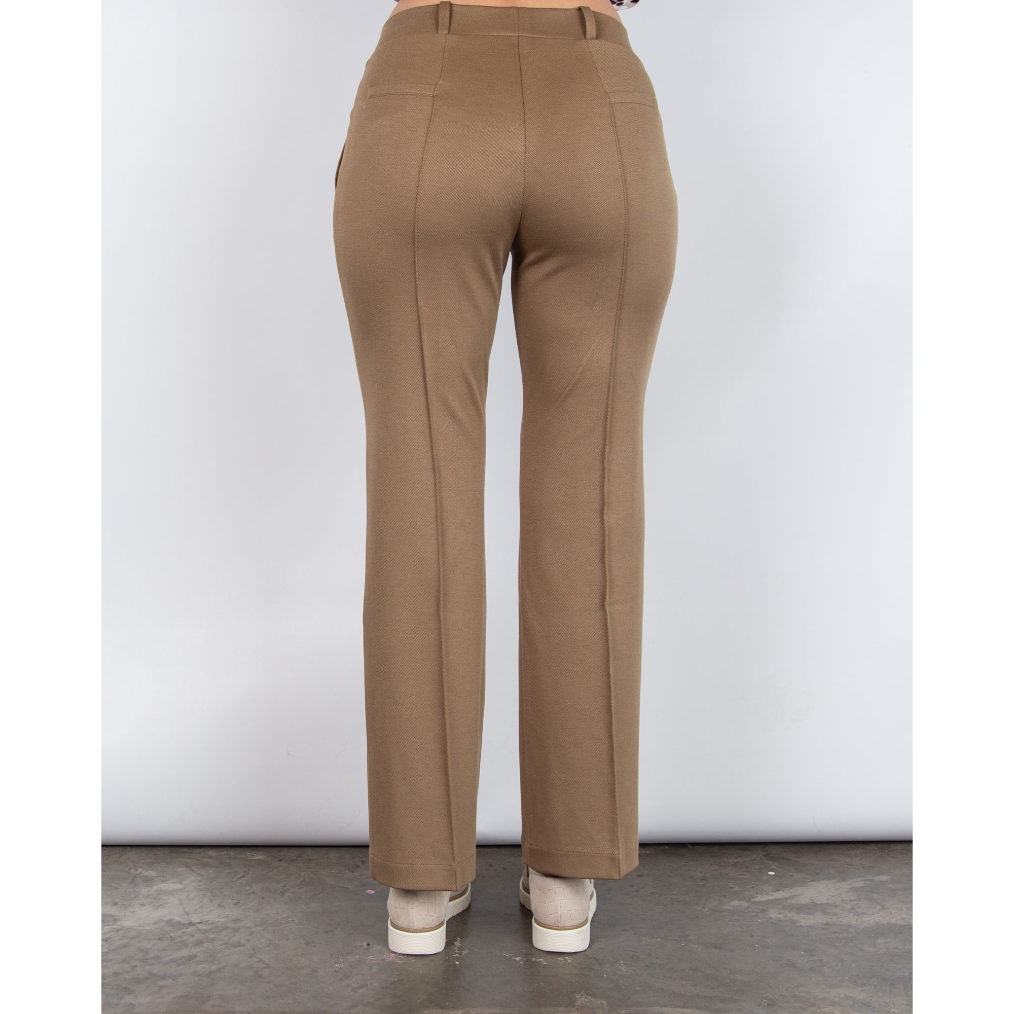 Vilagallo Carla Pull On Stretch Wide Leg Trousers With Seam Tobacco