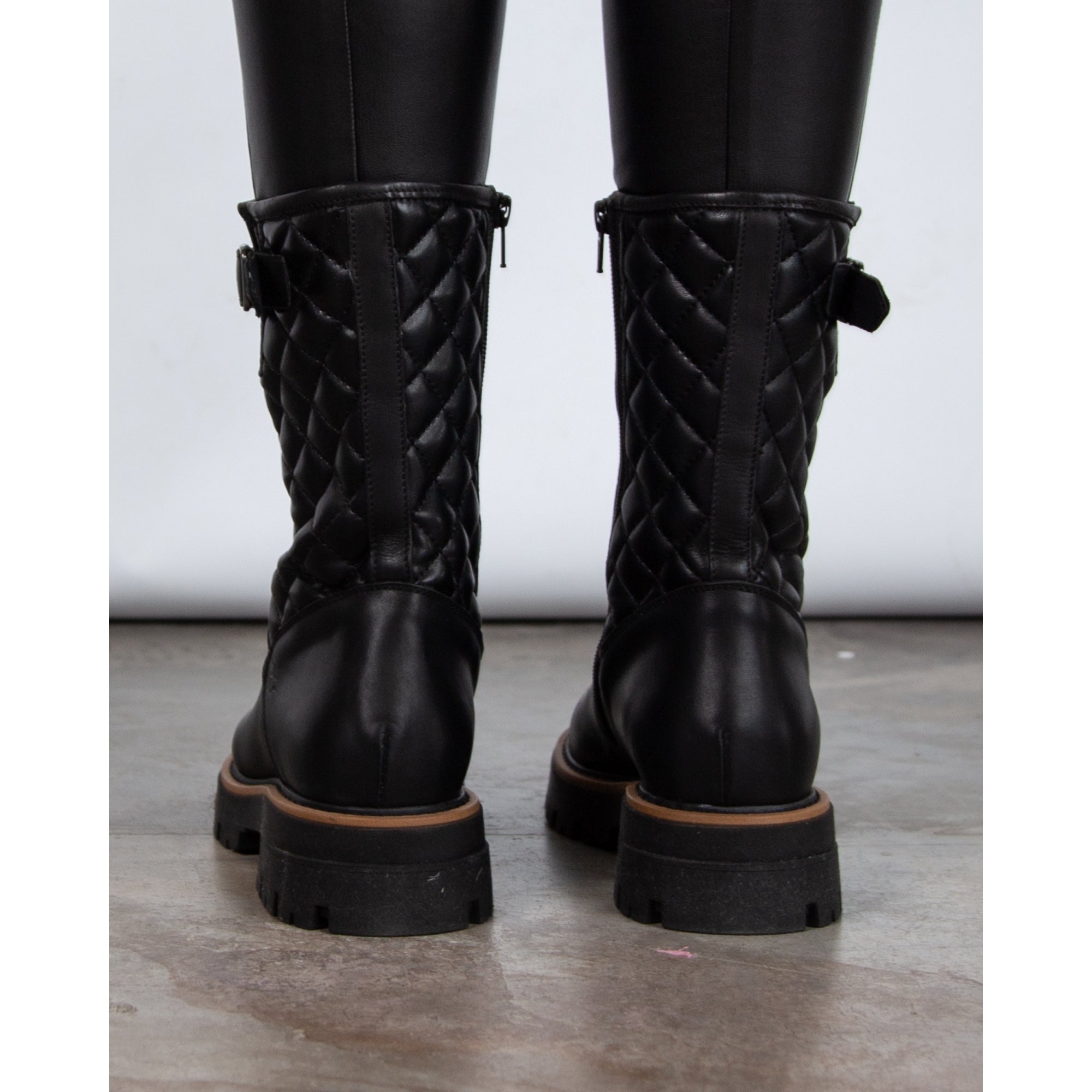 Dl Sport Quilted Detail Leather Boots Black