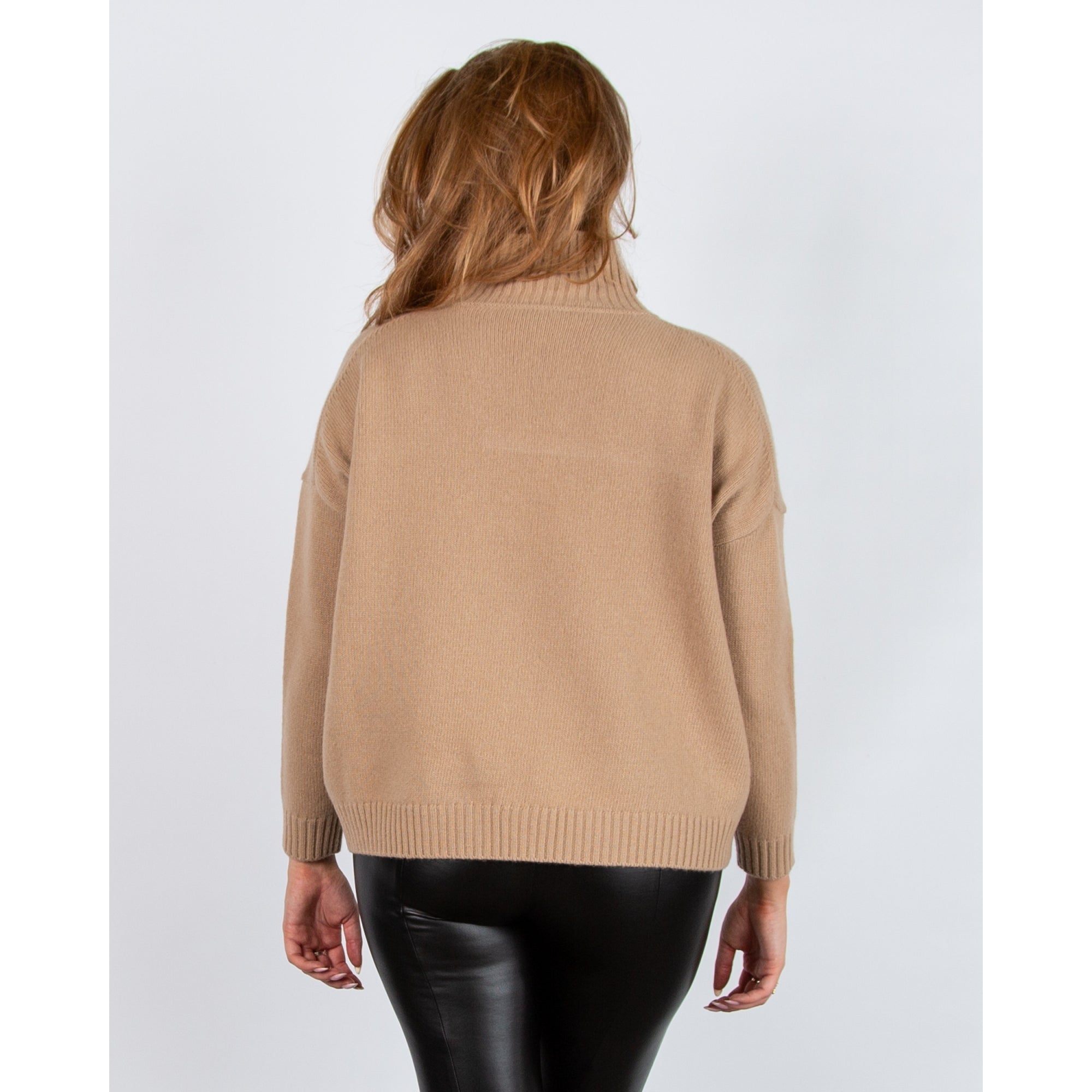 Weekend By Maxmara Borgia Turtle Neck Loose Bodied Knit Wool Jumper Camel 005