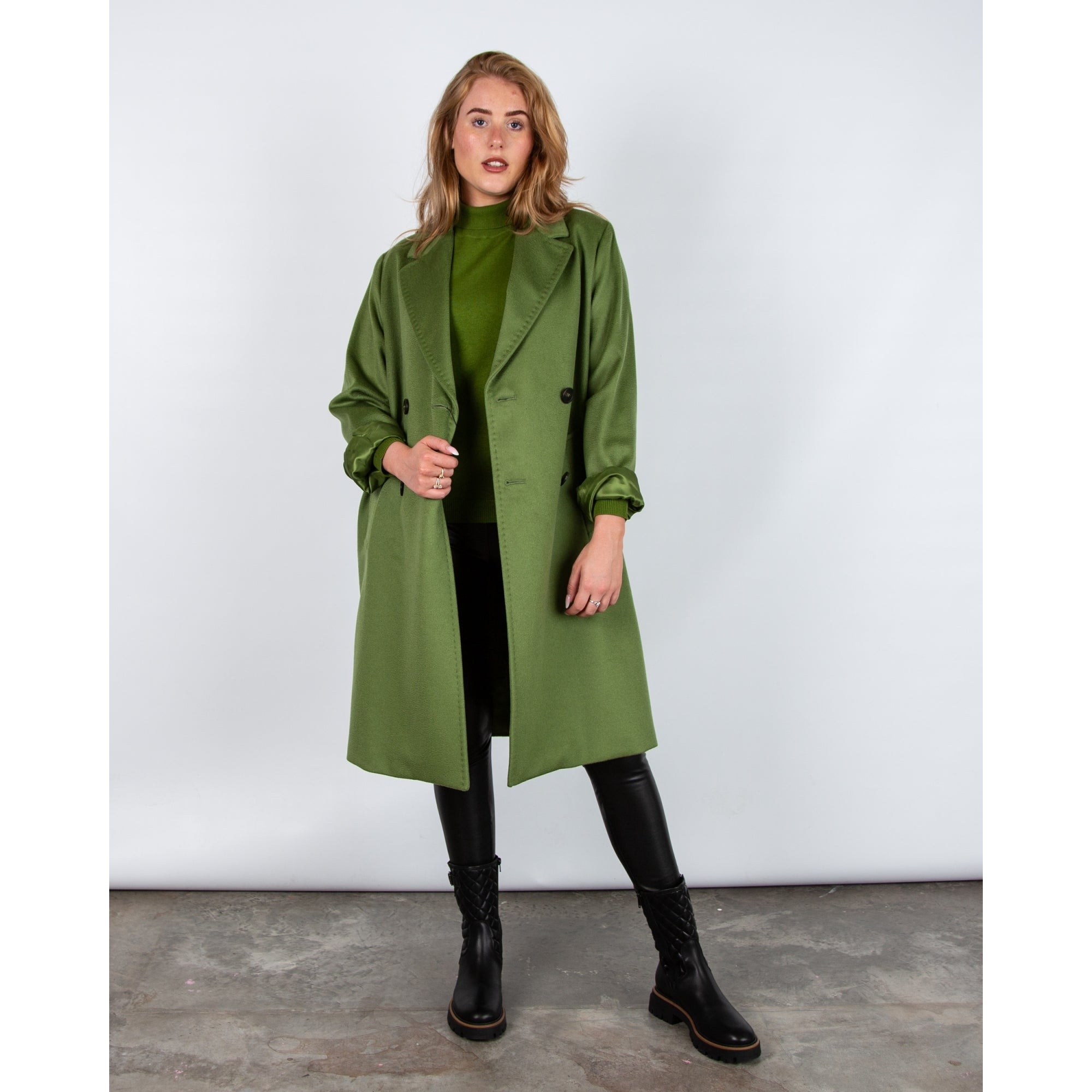 Weekend By Maxmara Kiku Wool & Silk Blend Turtle Neck Fine Knit Jumper Moss Green