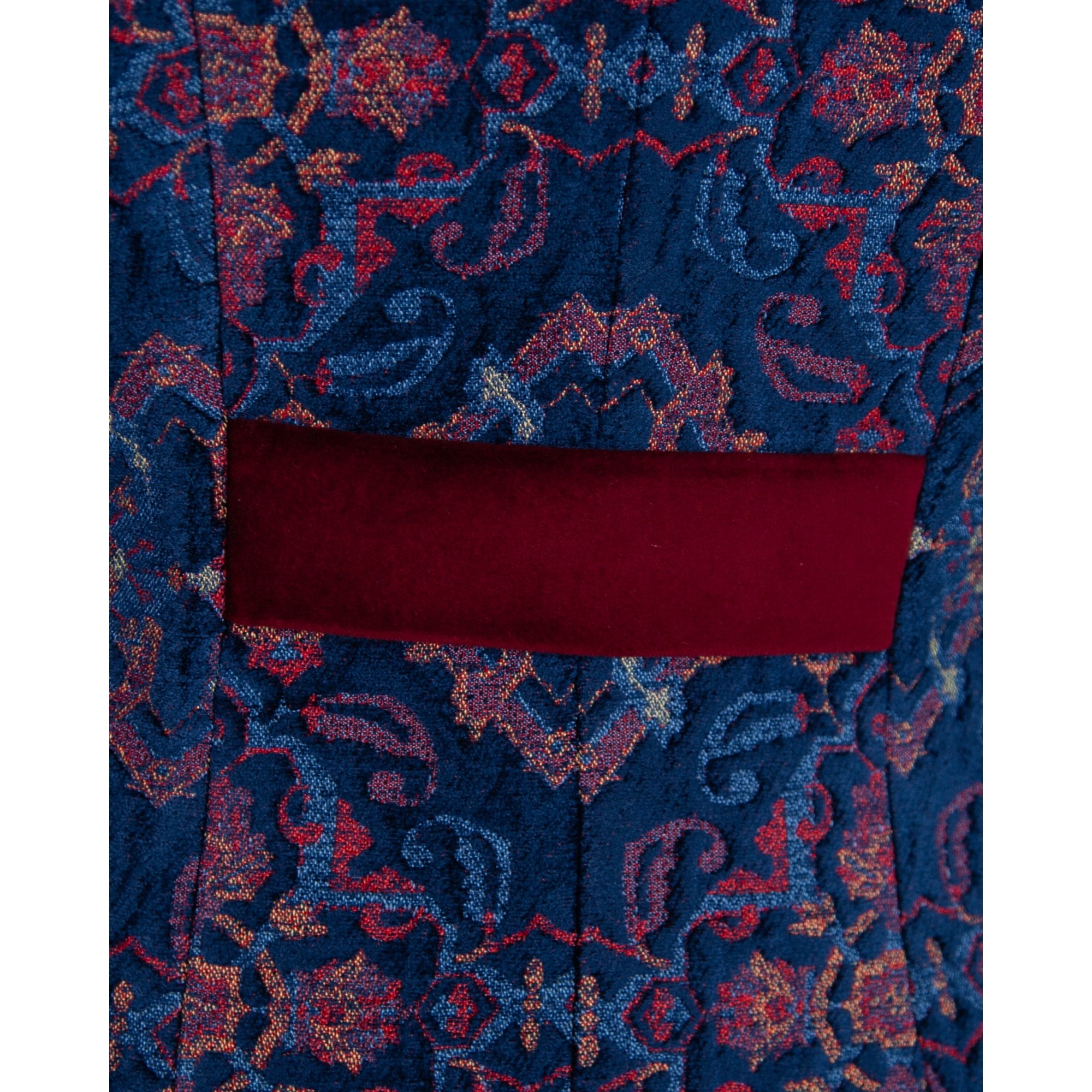 Bariloche Navarra Jacquard Velvet Mandarin Jacket With Trim Navy/red