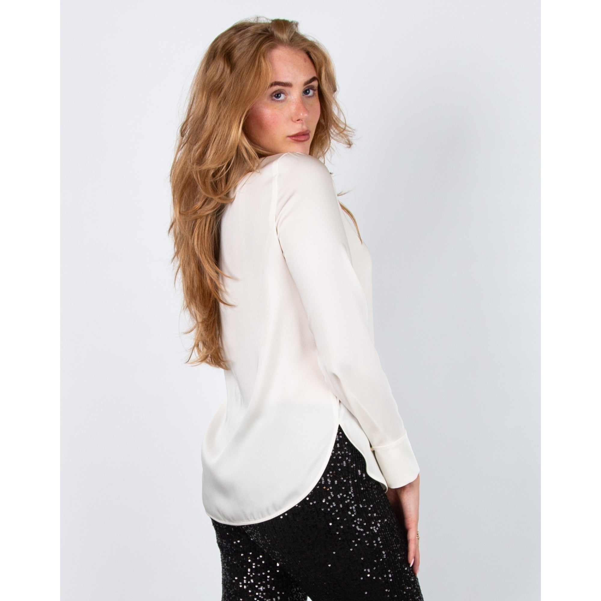 Marc Cain Plain Keyhole Neck Blouse Cream 112