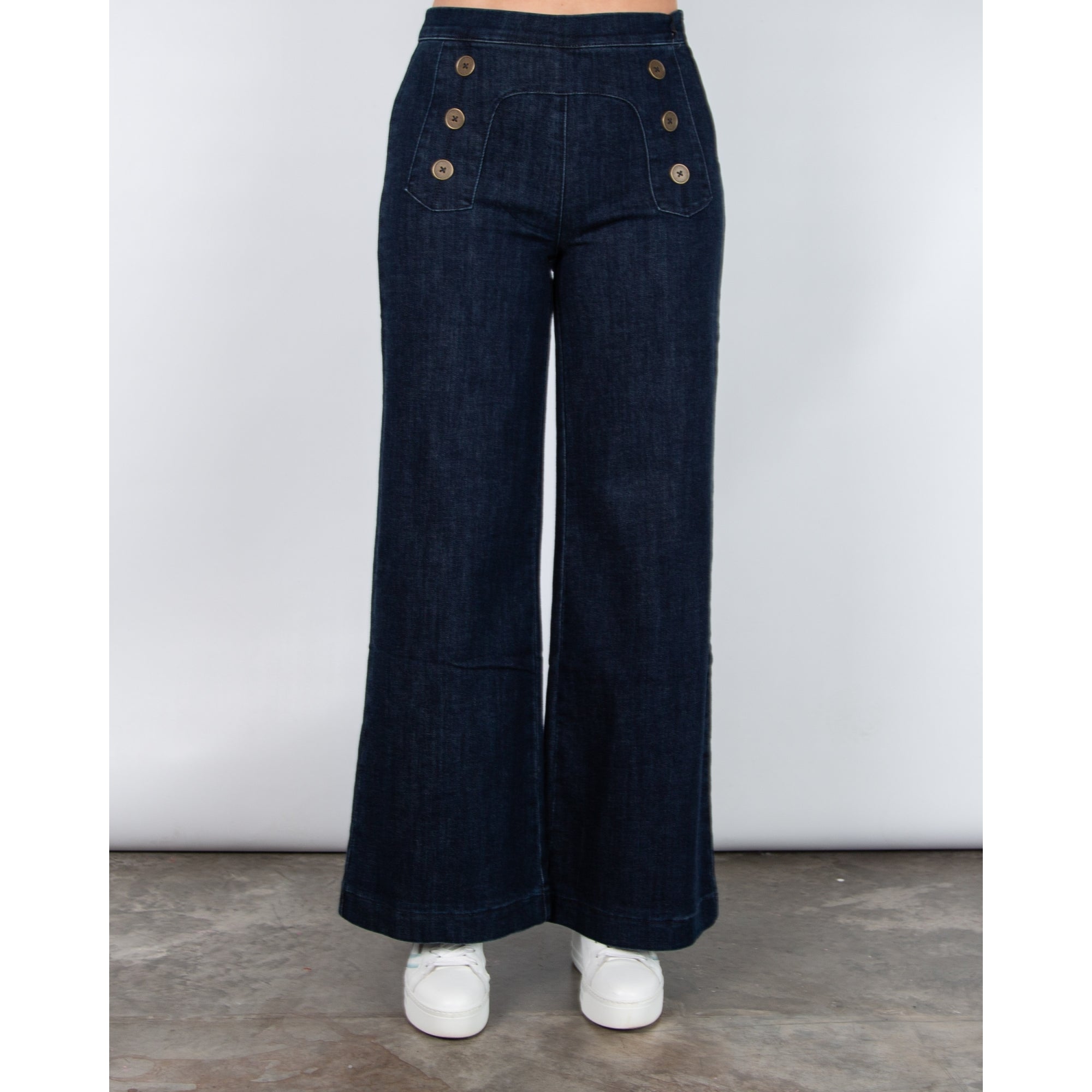Joseph Ribkoff Wide Leg High Rise Jean With Buttons Denim
