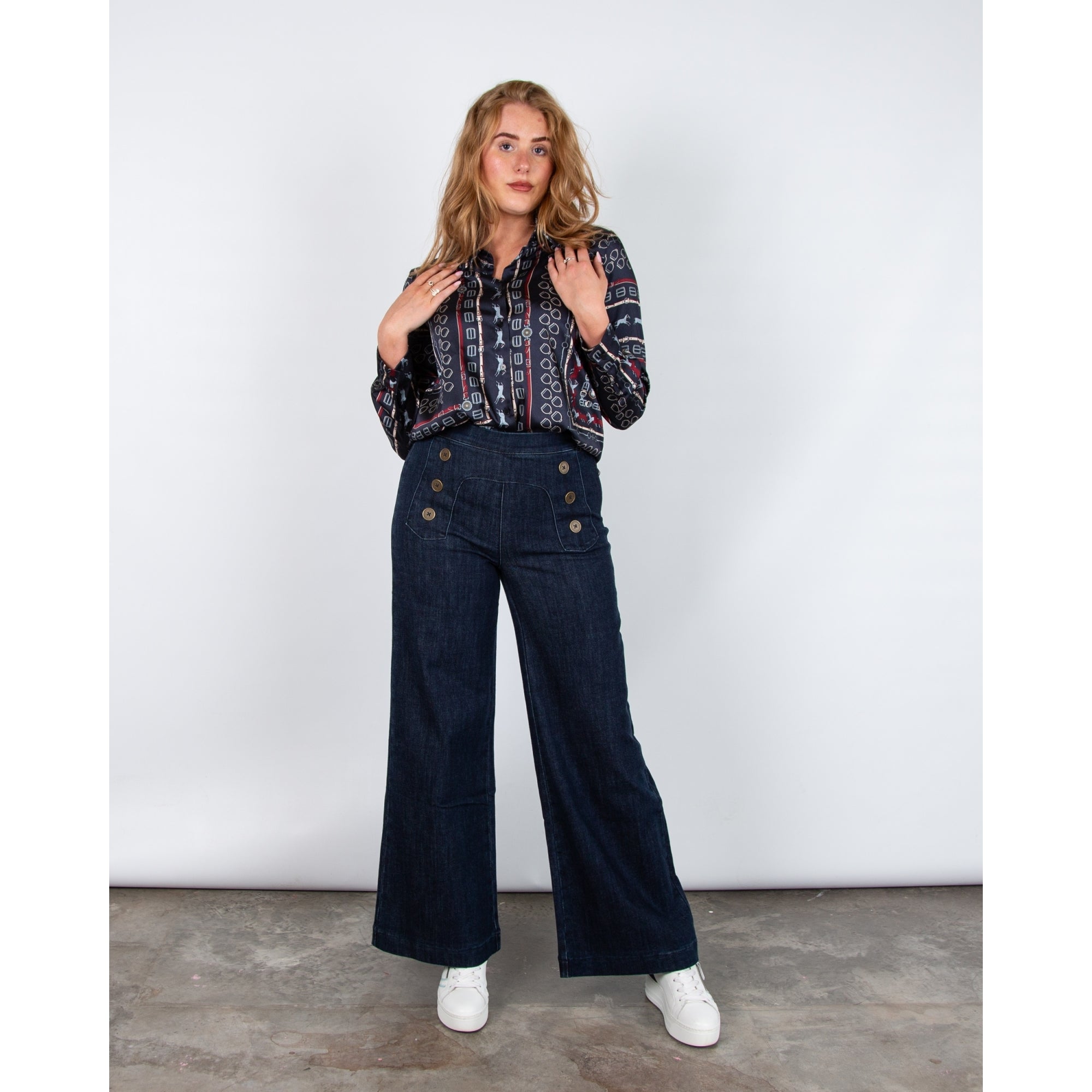 Joseph Ribkoff Wide Leg High Rise Jean With Buttons Denim