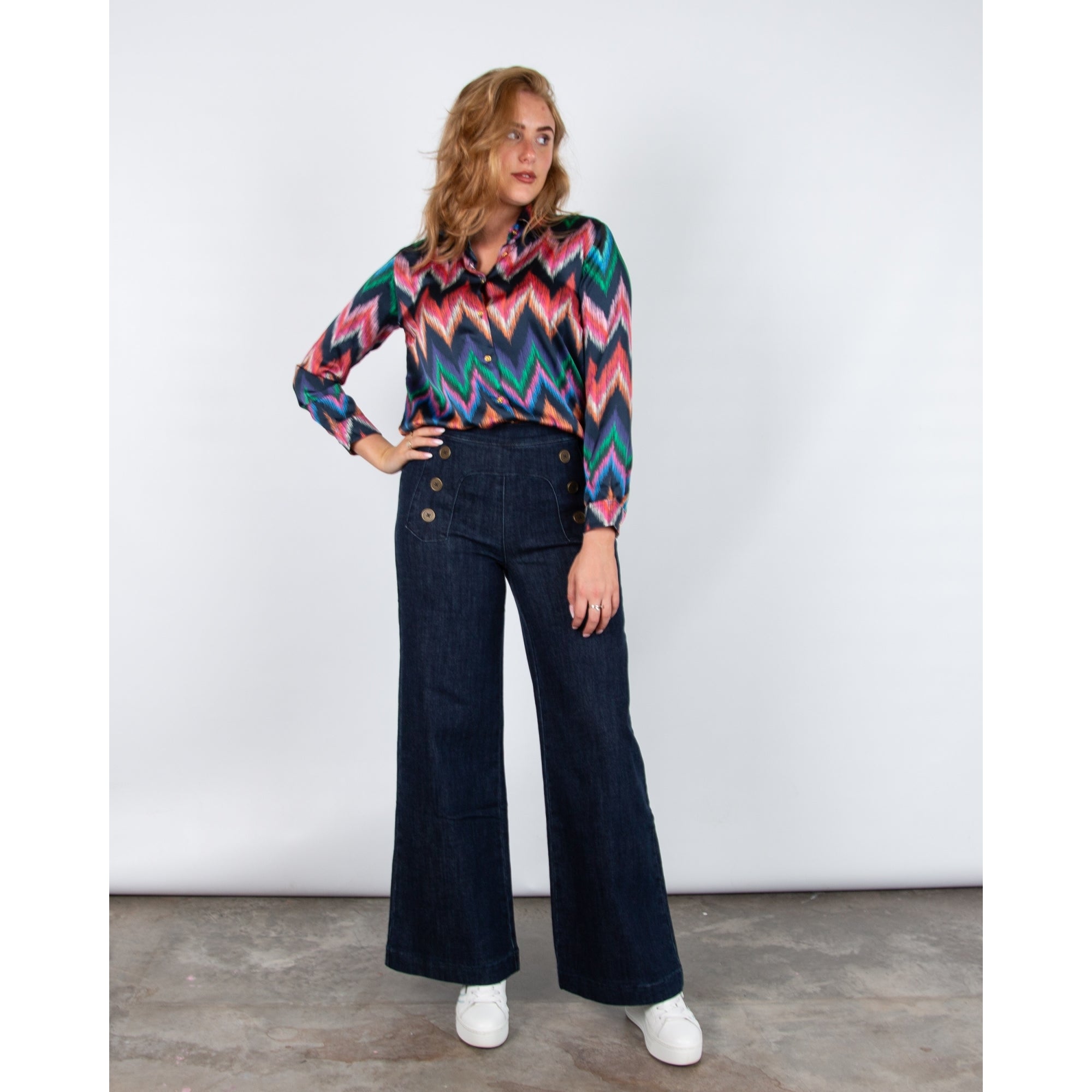 Joseph Ribkoff Wide Leg High Rise Jean With Buttons Denim