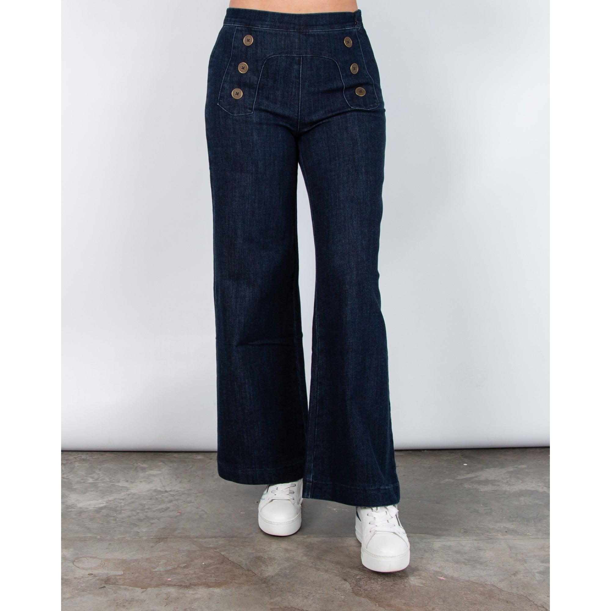 Joseph Ribkoff Wide Leg High Rise Jean With Buttons Denim