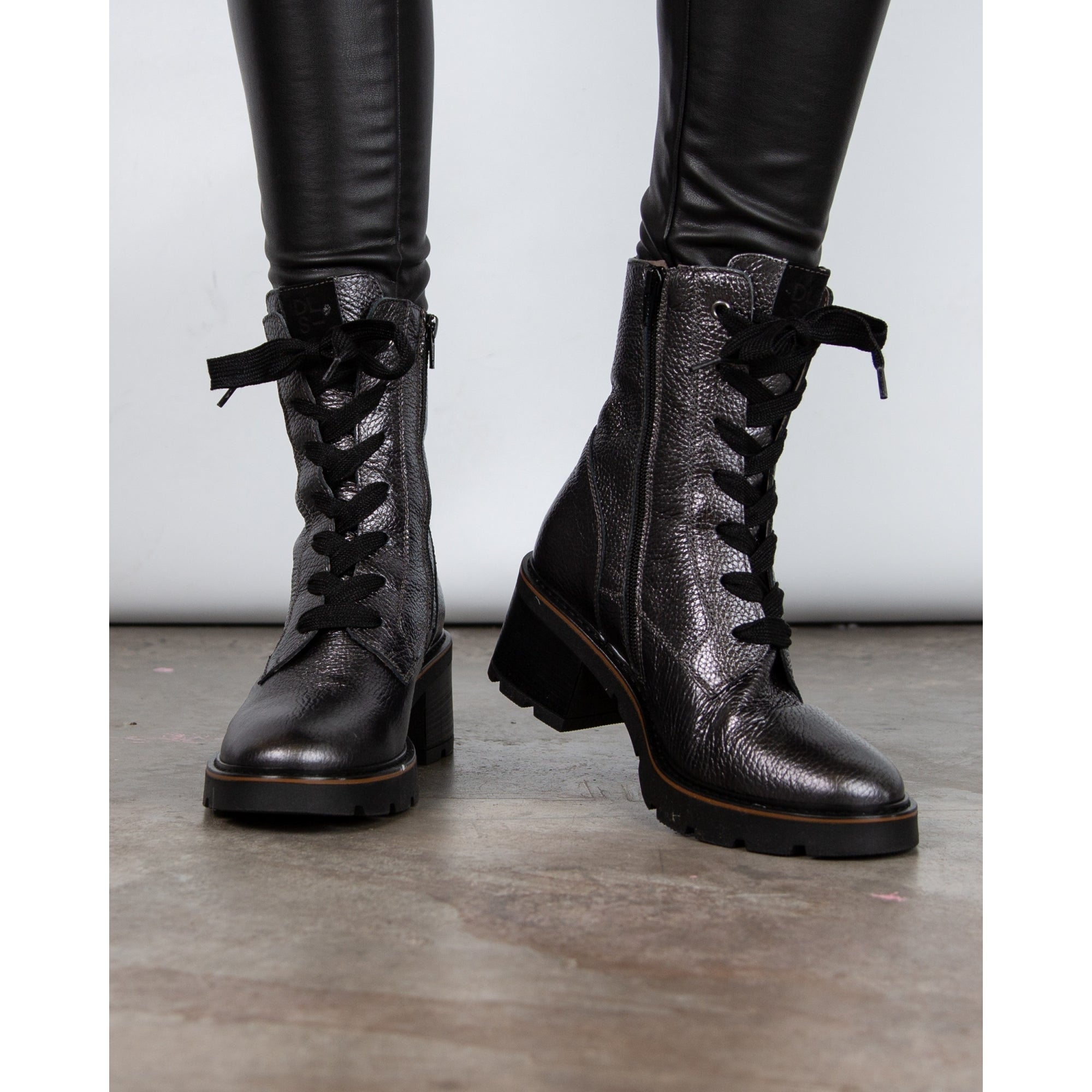 Dl Sport Metallic Ankle Boots With Block Heel Charcoal