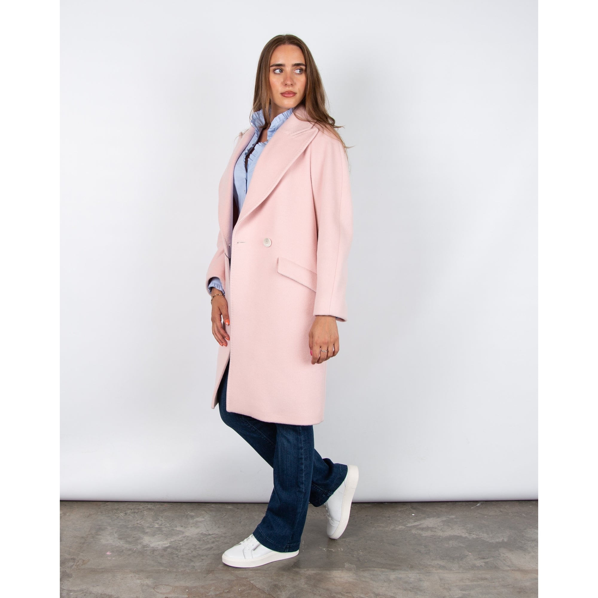 Chiarulli Clotilde Mid Length Smart Wool Coat Baby Pink 730