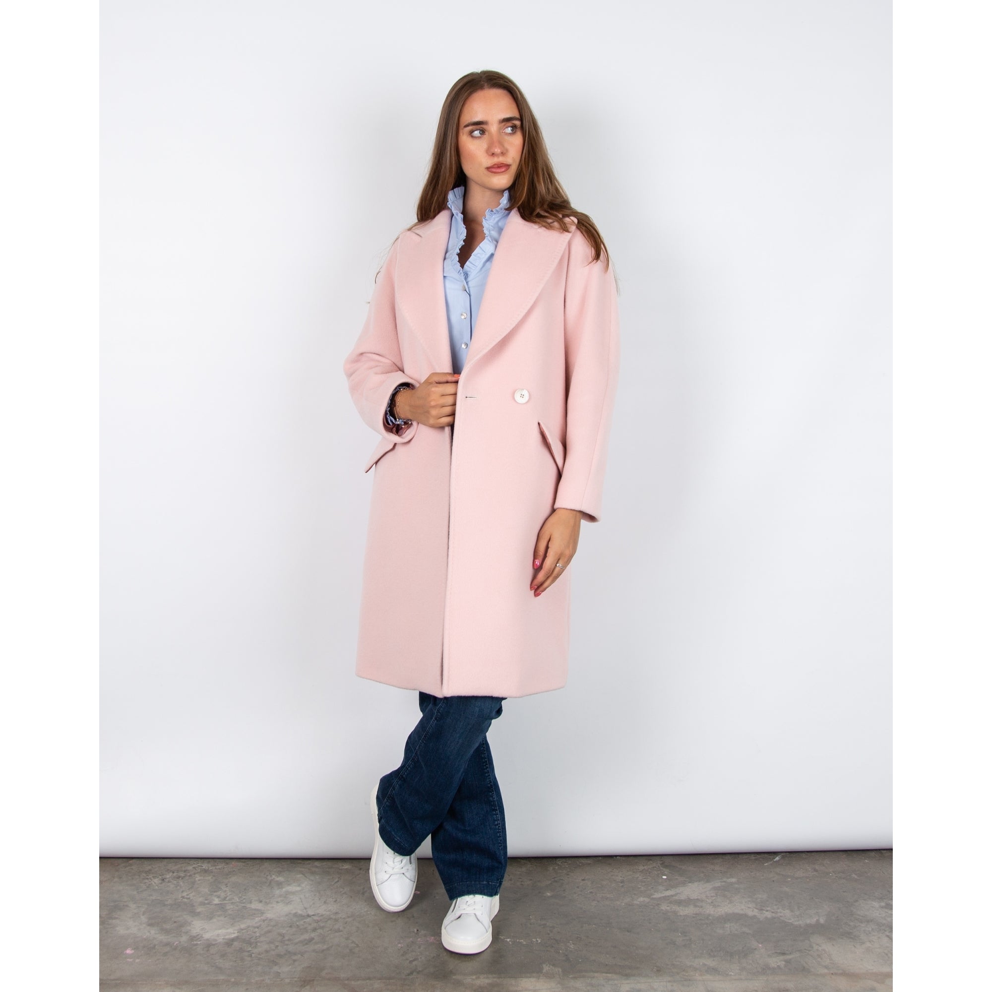 Chiarulli Clotilde Mid Length Smart Wool Coat Baby Pink 730