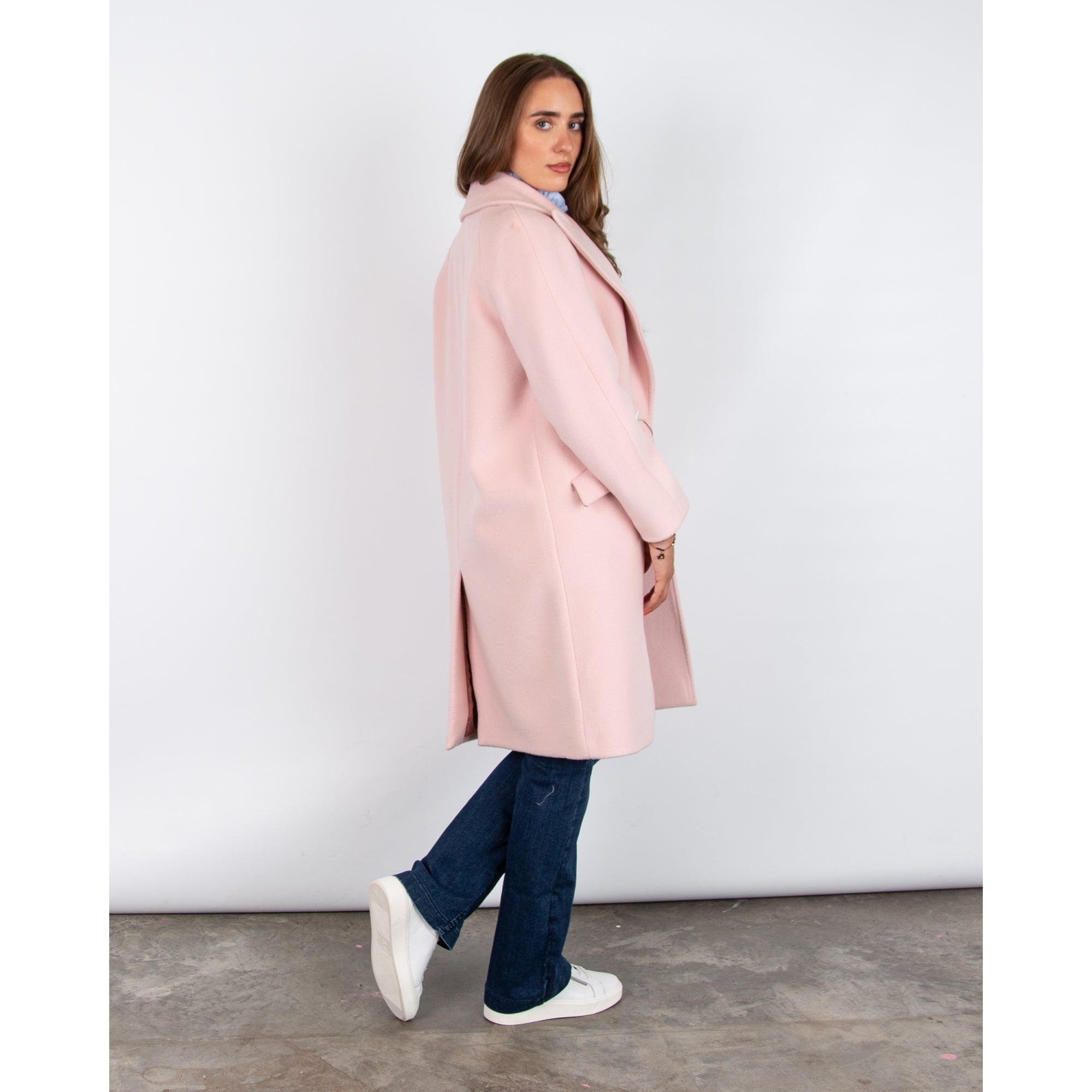 Chiarulli Clotilde Mid Length Smart Wool Coat Baby Pink 730