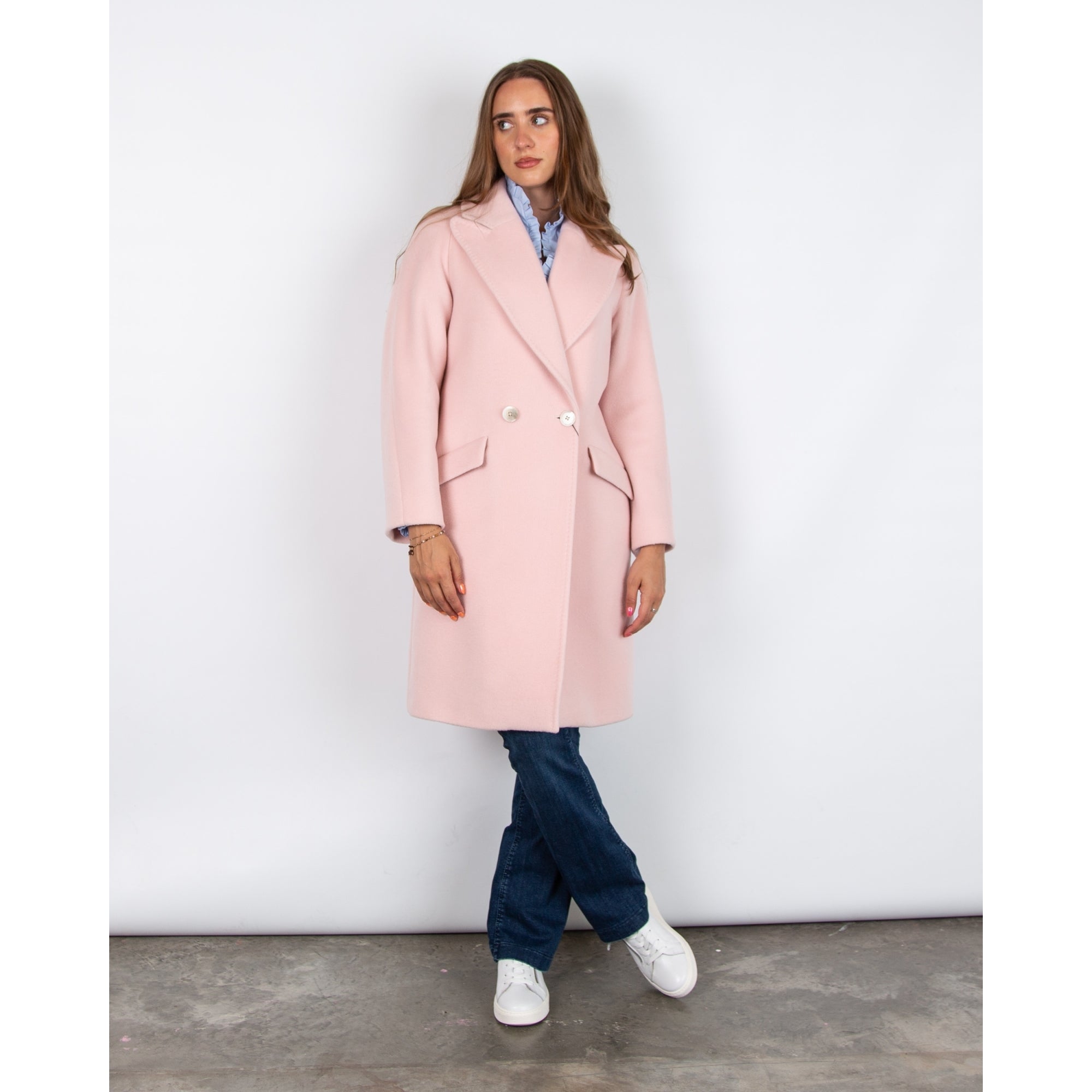 Chiarulli Clotilde Mid Length Smart Wool Coat Baby Pink 730