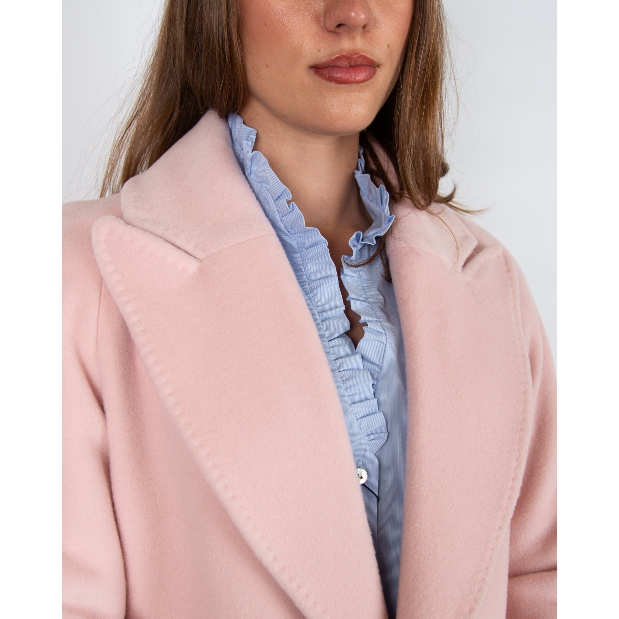 Chiarulli Clotilde Mid Length Smart Wool Coat Baby Pink 730