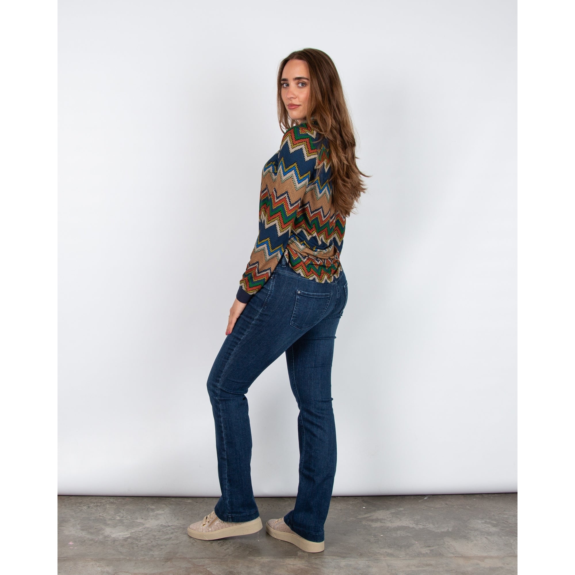 Tinta Style Diora Zigzag Stretch Jersey Shirt Navy/autumnal