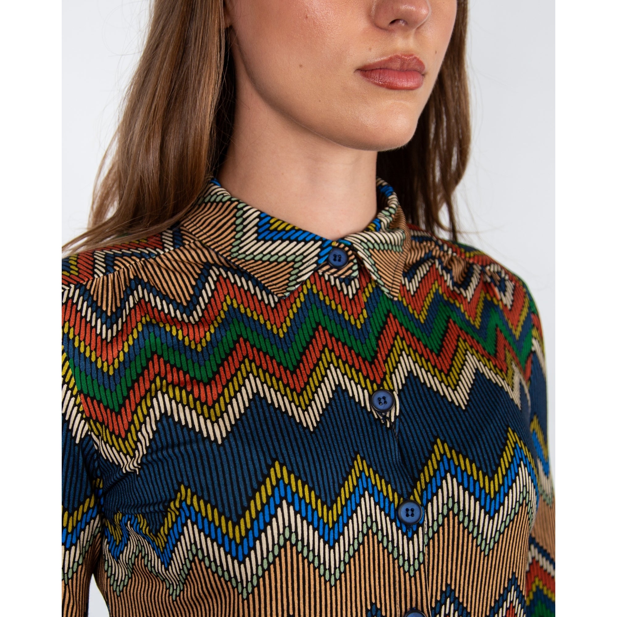 Tinta Style Diora Zigzag Stretch Jersey Shirt Navy/autumnal