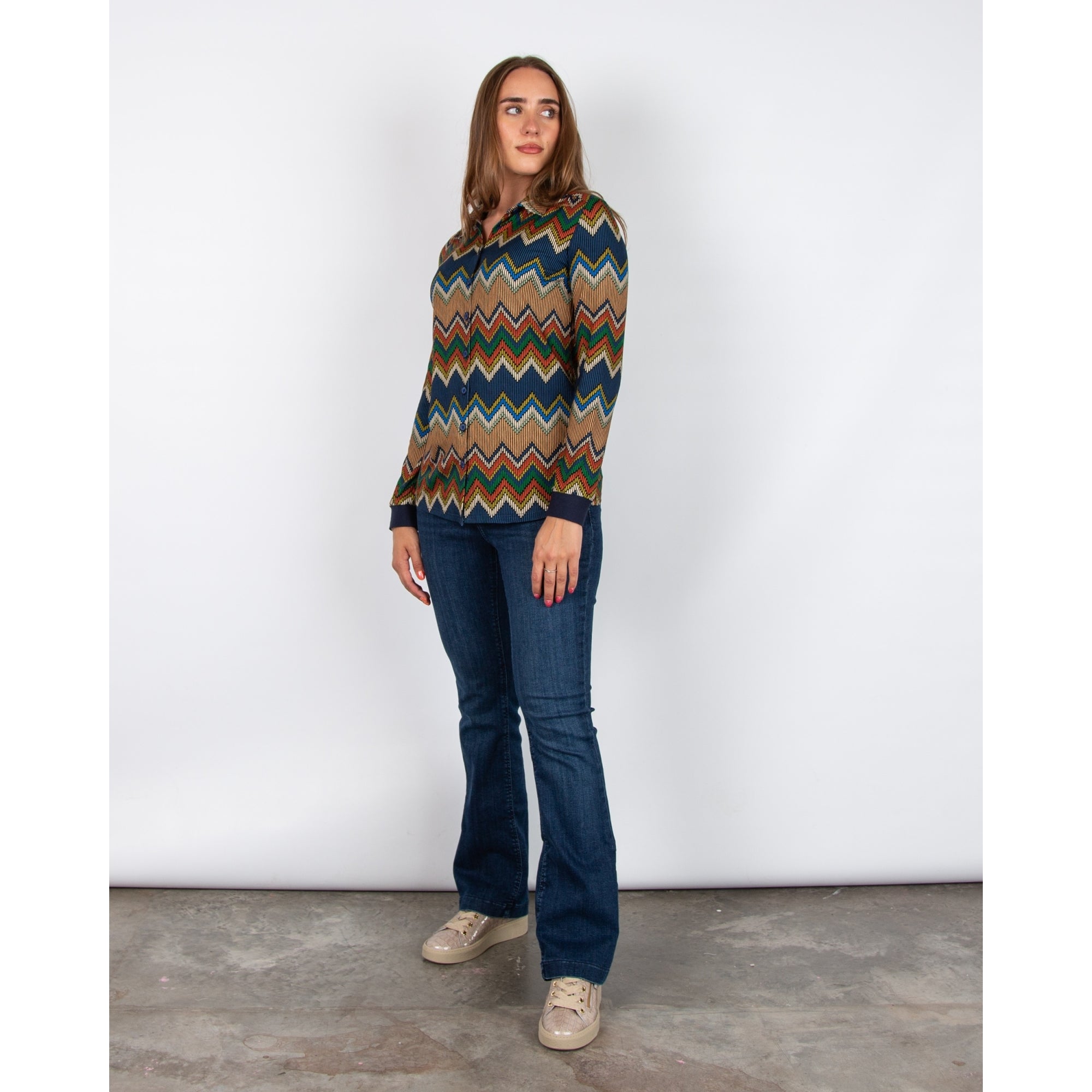 Tinta Style Diora Zigzag Stretch Jersey Shirt Navy/autumnal