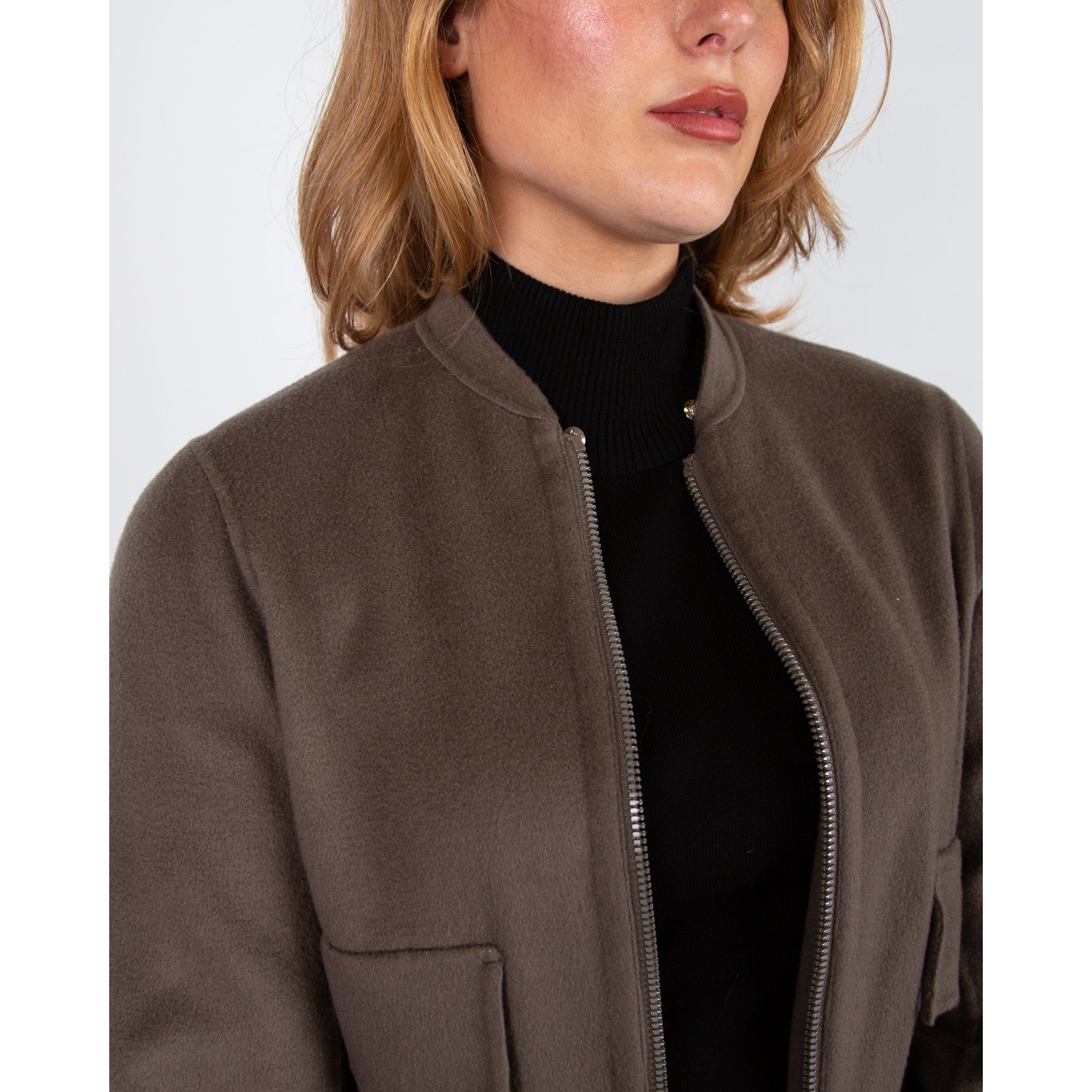 Luisa Cerano Doubleface Blouson Zip Down Wool Jacket Taupe