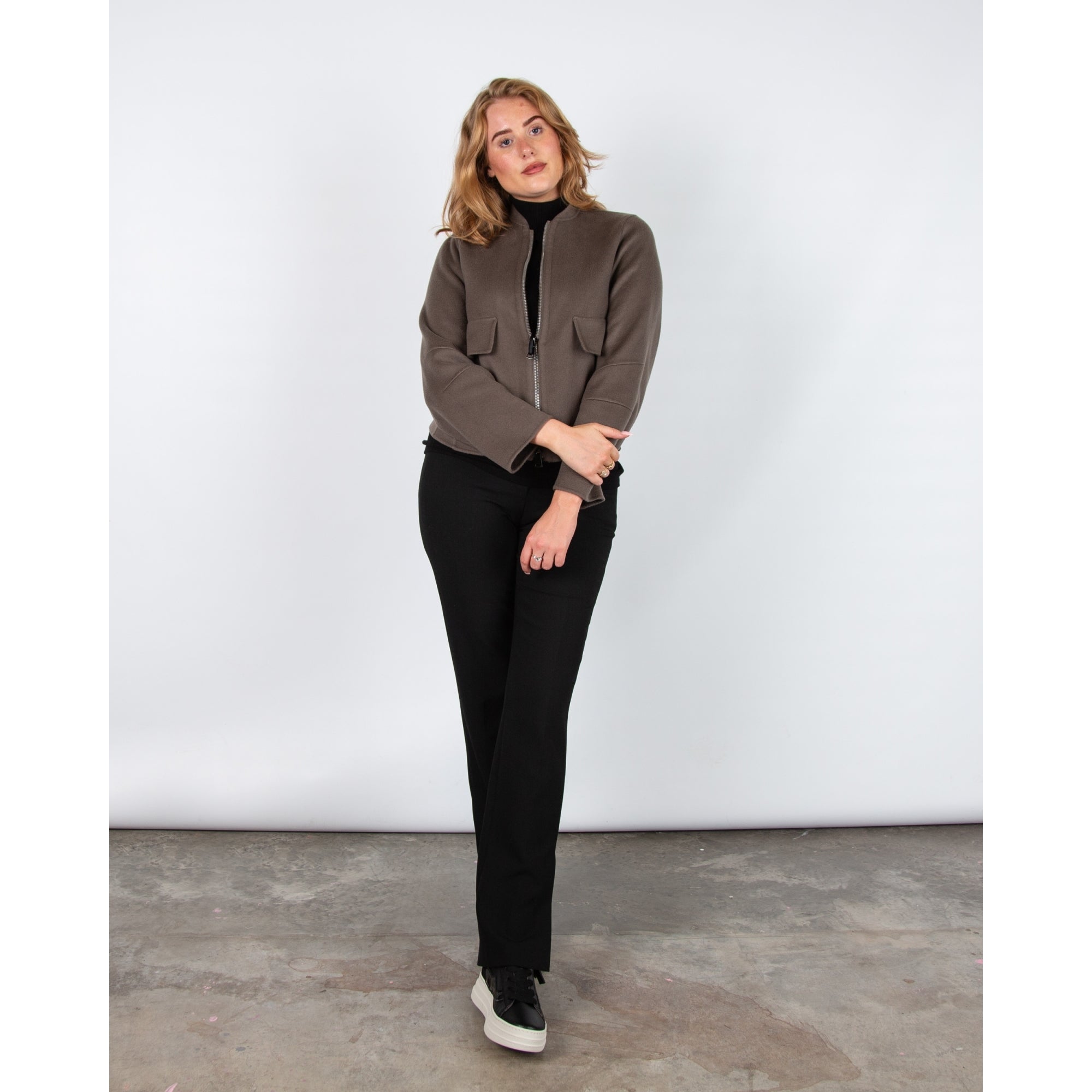 Luisa Cerano Doubleface Blouson Zip Down Wool Jacket Taupe
