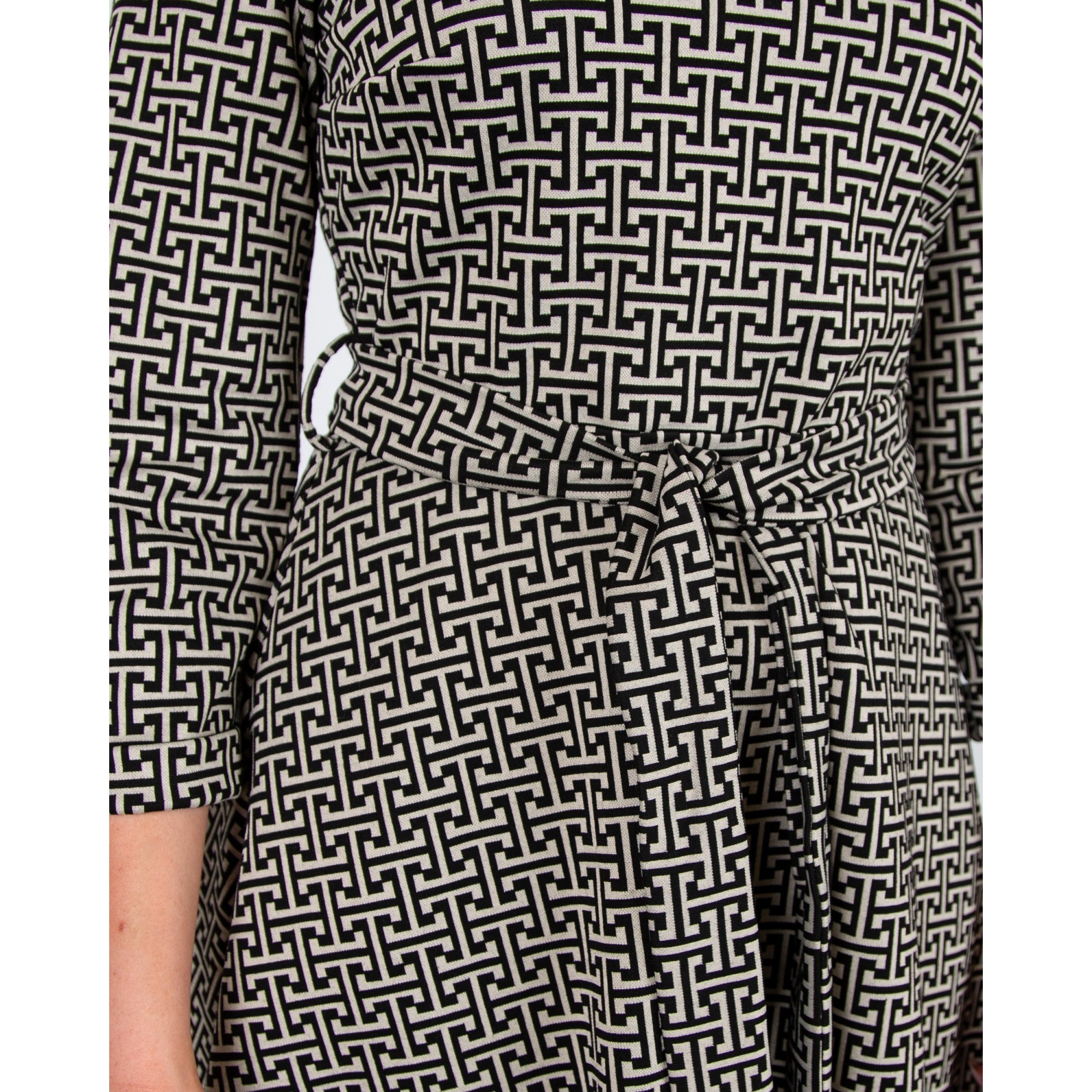 Bariloche Alpes Designer Inspired Belted Cowl Neck Dress Black/beige