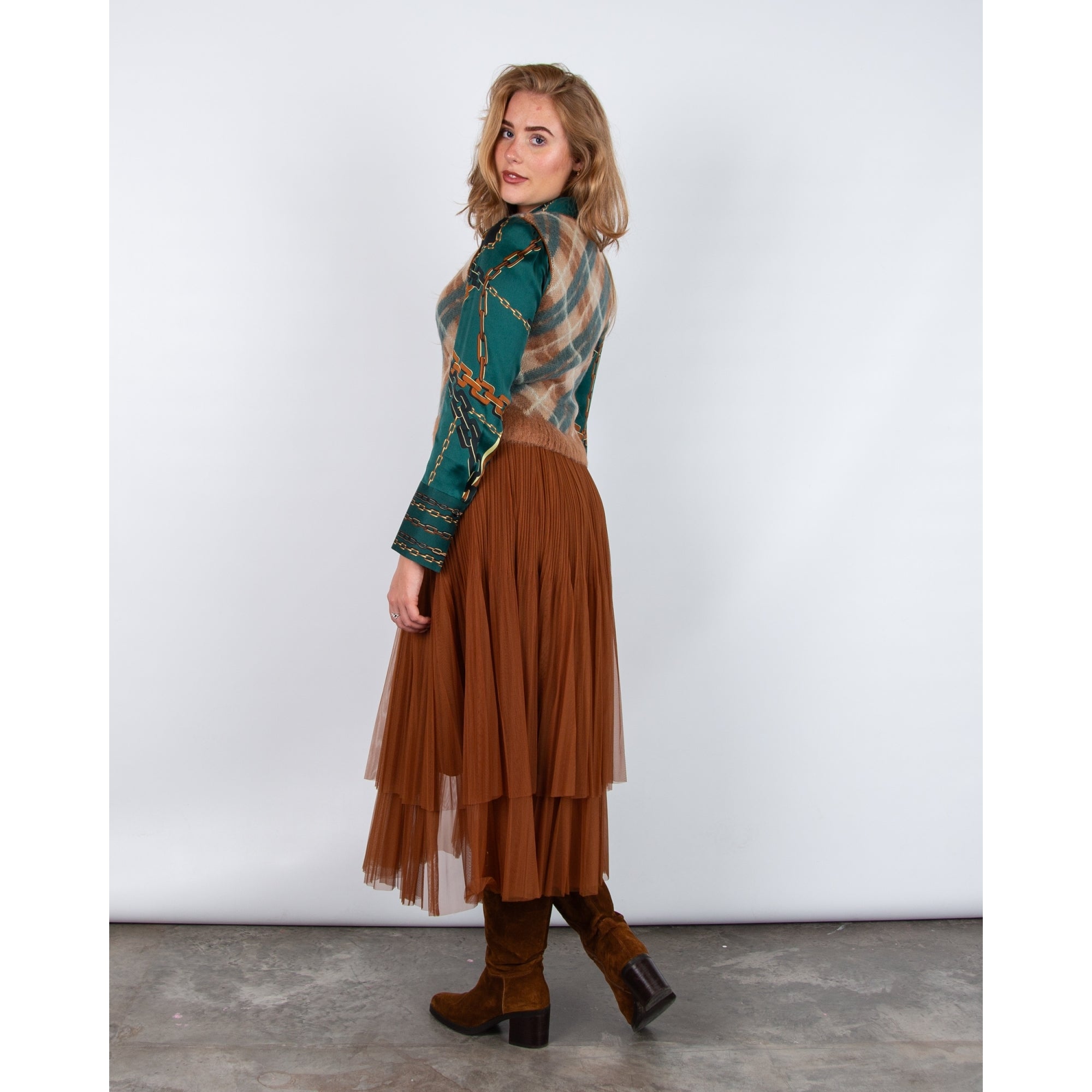 Marc Cain Mohair Diamond Check Tank Top Tobacco/green 637