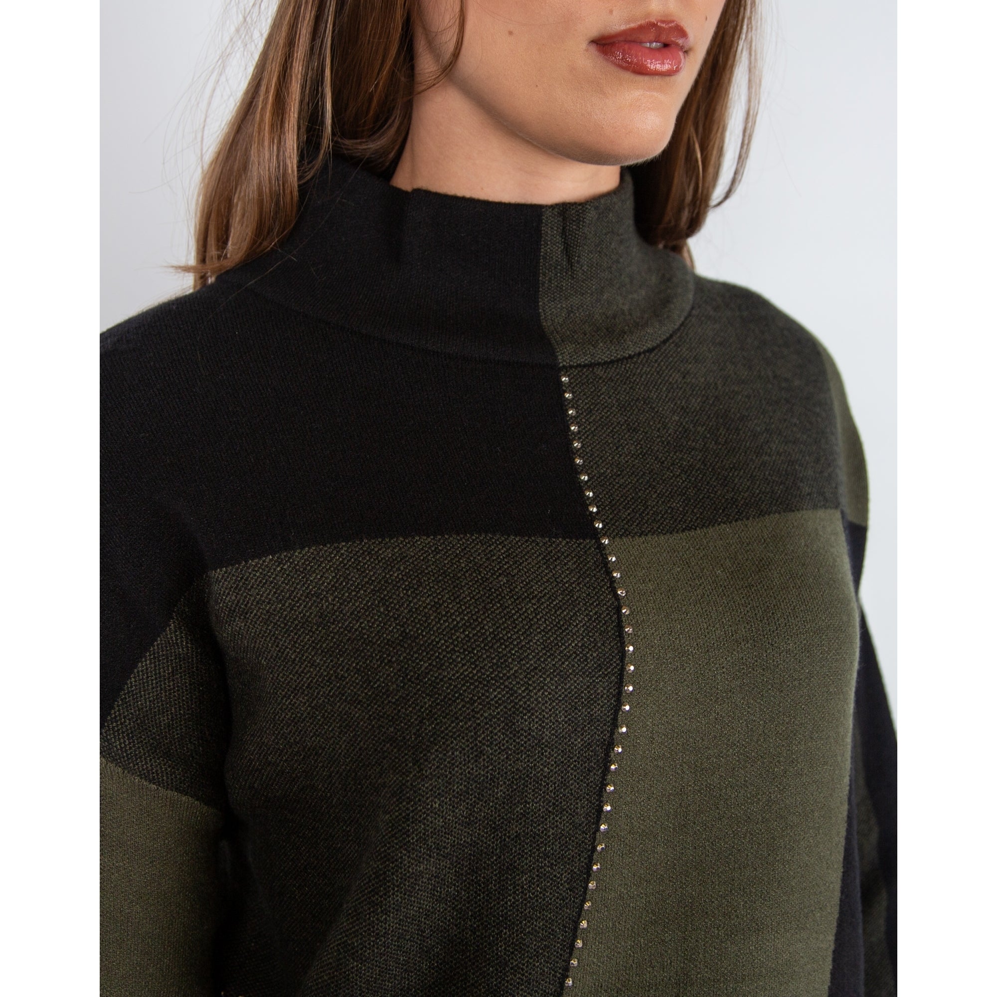 Joseph Ribkoff Cowl Neck Colour Block Jumper Stud Detail Green/black 4303