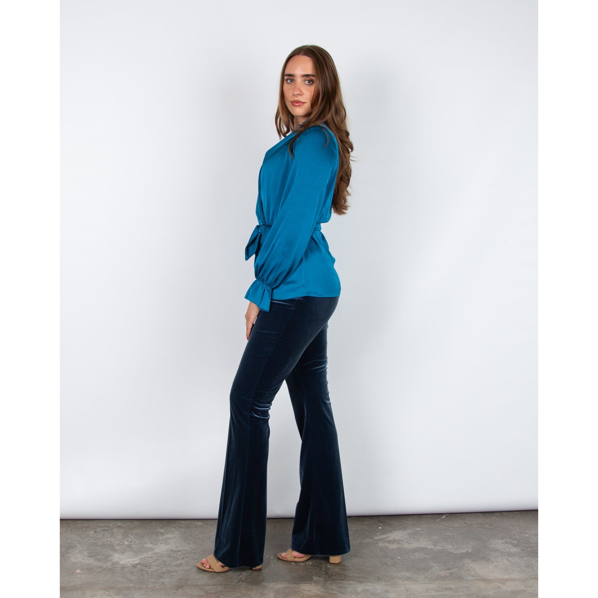 Joseph Ribkoff Satin Wrap Blouse Pacific Blue 4273