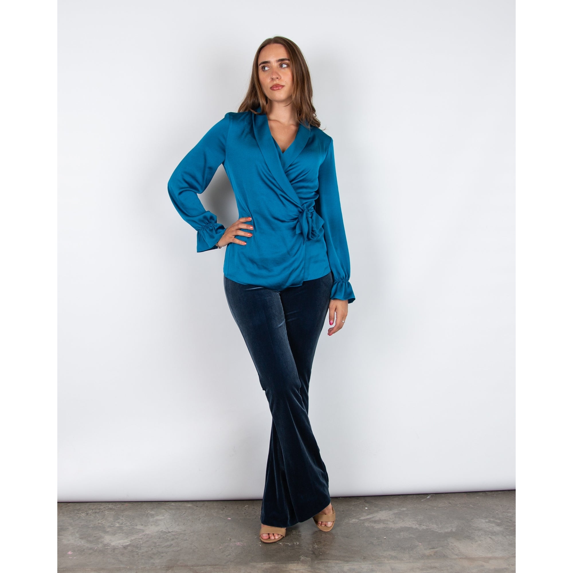 Joseph Ribkoff Satin Wrap Blouse Pacific Blue 4273