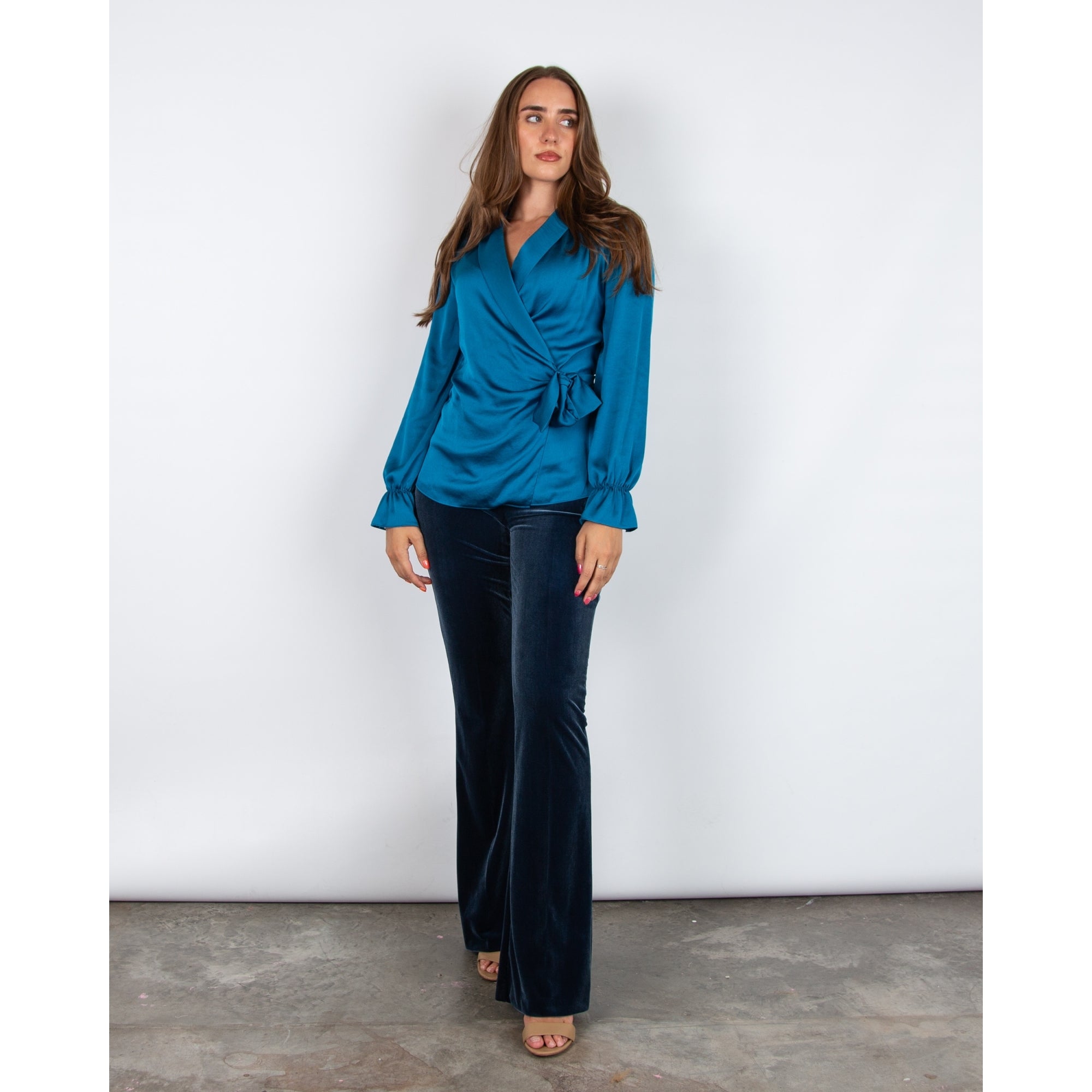 Joseph Ribkoff Satin Wrap Blouse Pacific Blue 4273