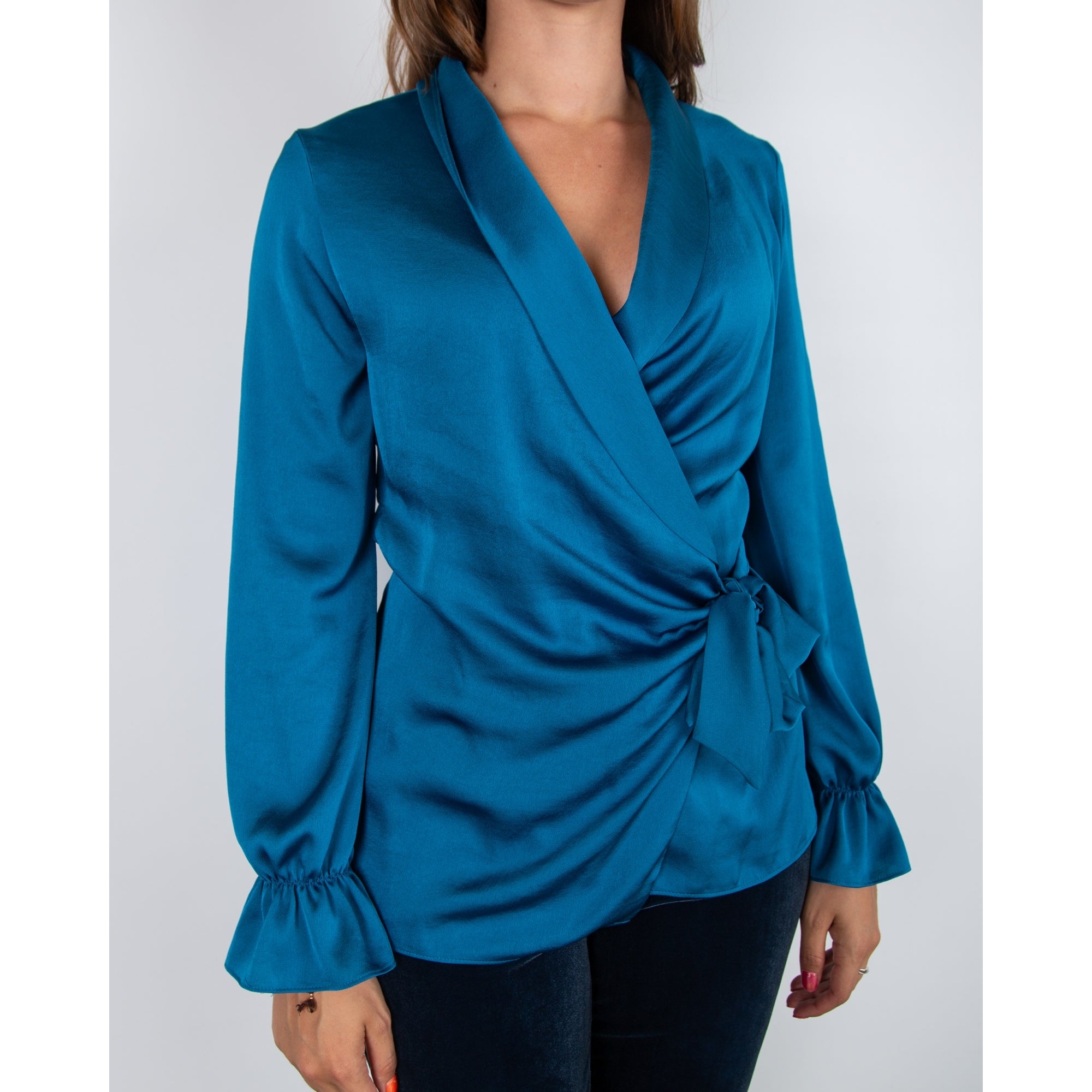 Joseph Ribkoff Satin Wrap Blouse Pacific Blue 4273