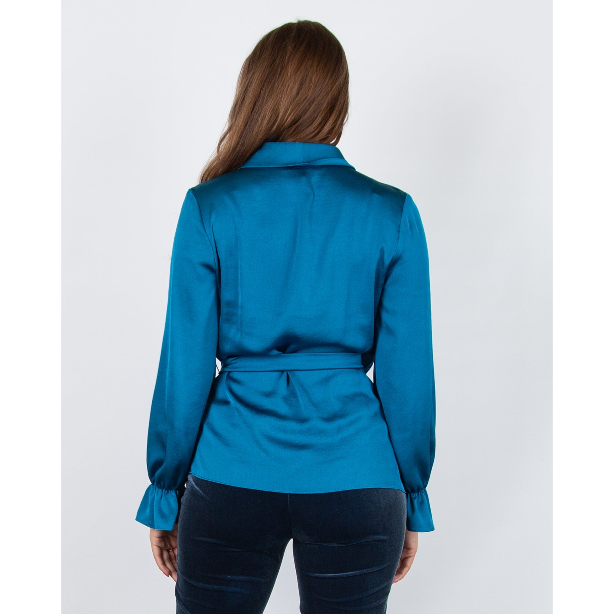 Joseph Ribkoff Satin Wrap Blouse Pacific Blue 4273