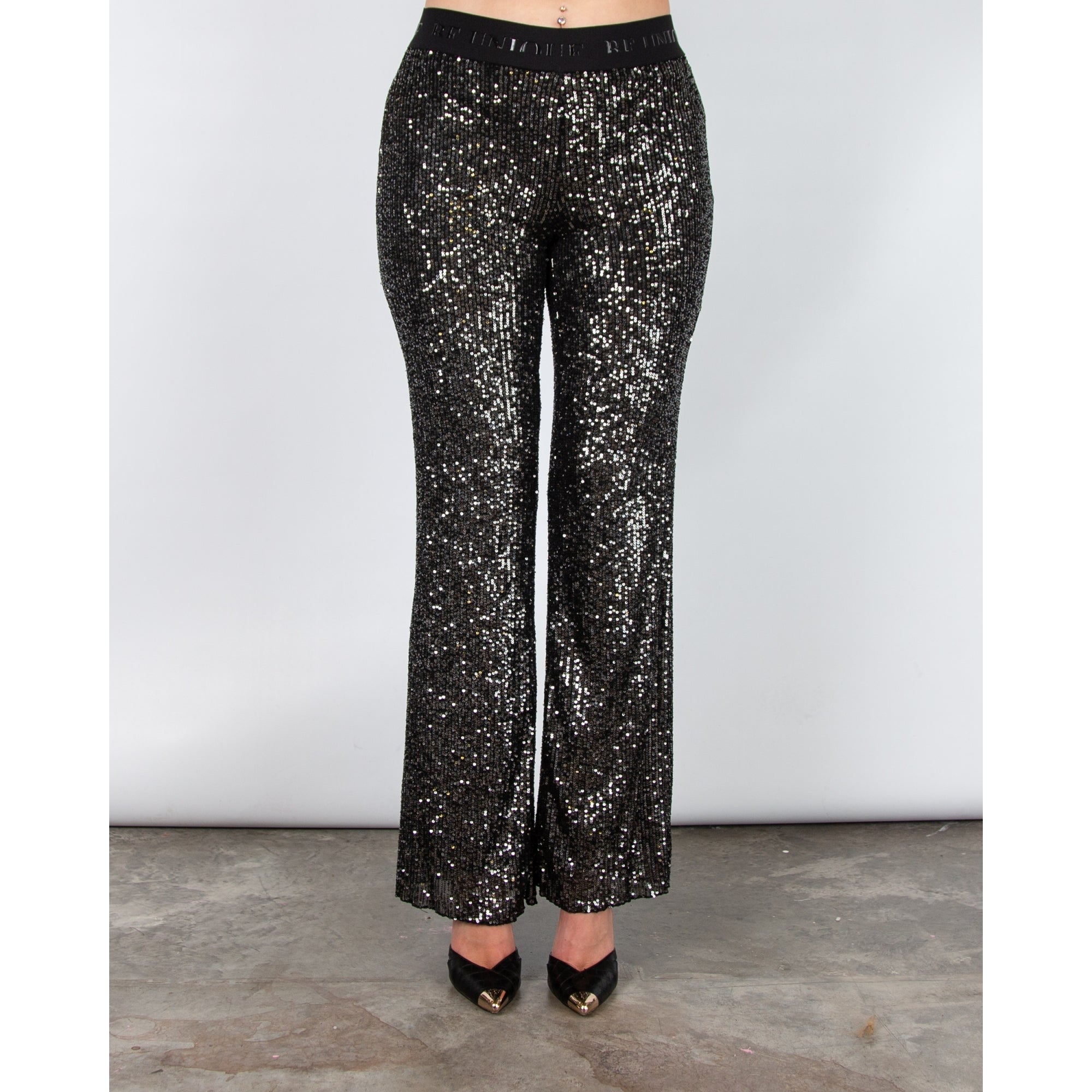 Robell Joella Wide Leg Sequin Pull On Trouser Black/silver 99