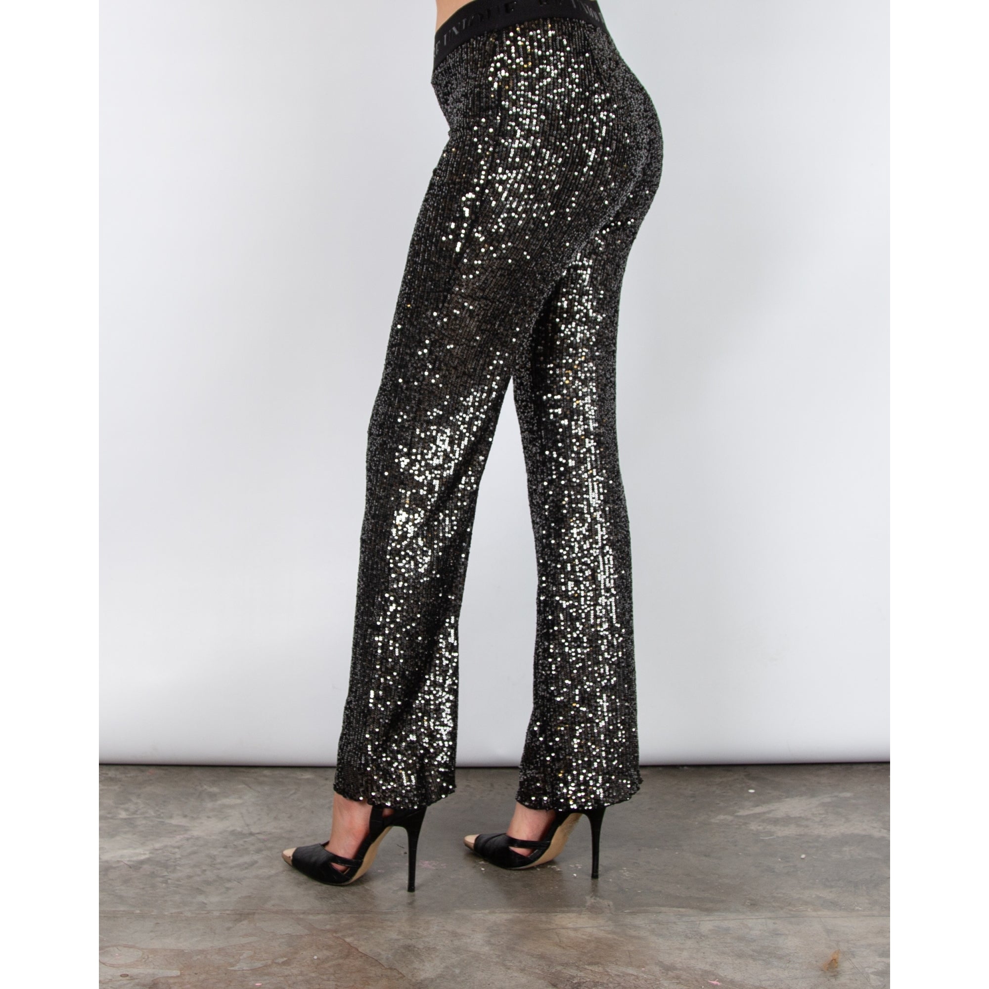 Robell Joella Wide Leg Sequin Pull On Trouser Black/silver 99