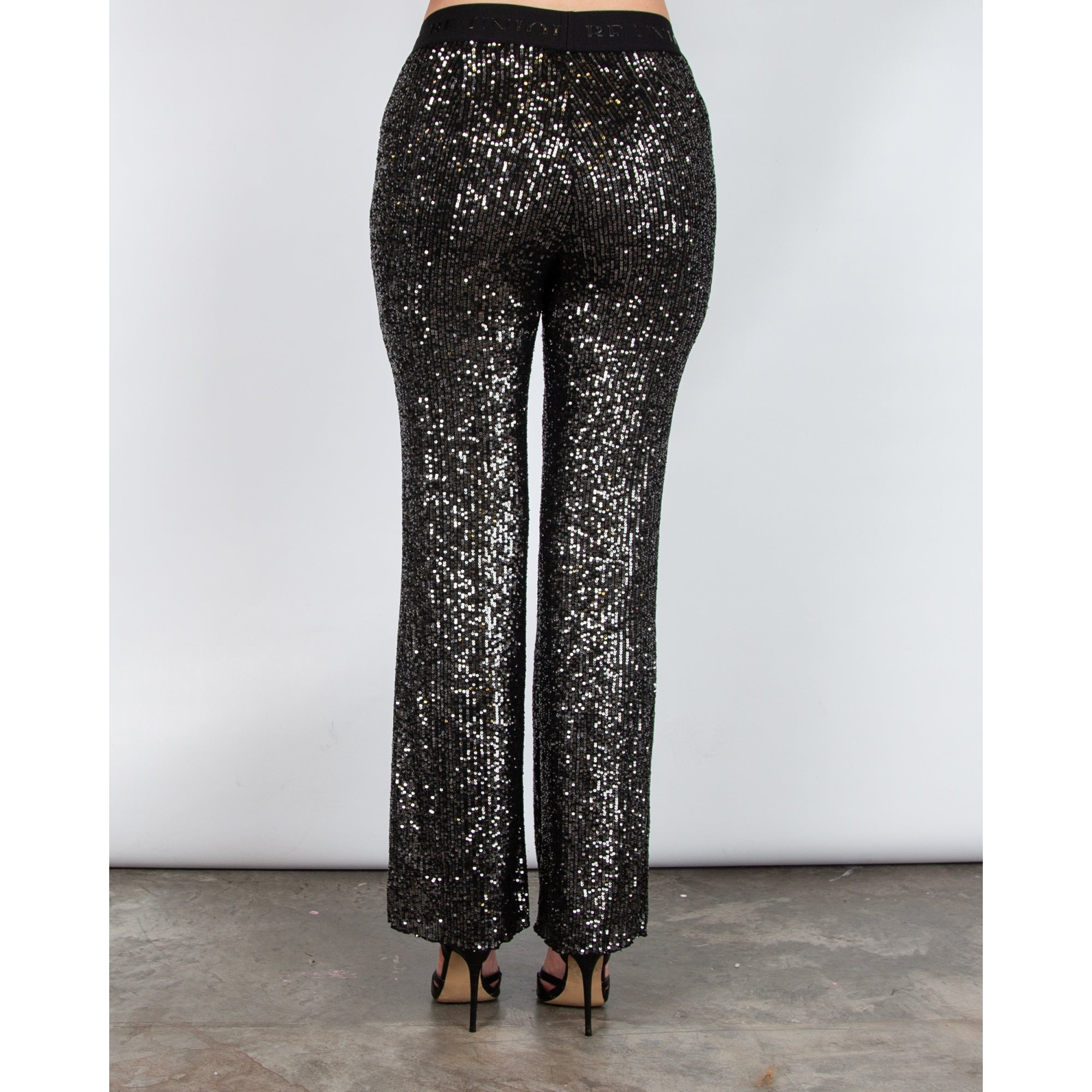 Robell Joella Wide Leg Sequin Pull On Trouser Black/silver 99